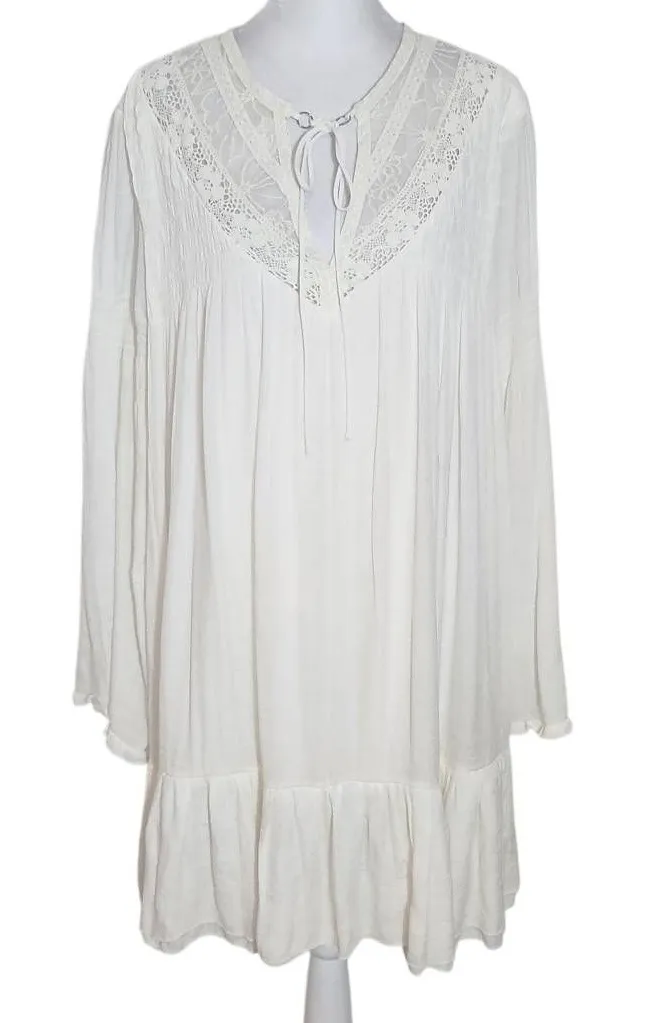 J. Gee Cream Boho Mini Dress NWT Size Large Ivory Lace Shift Style Boho Dress - Image 1