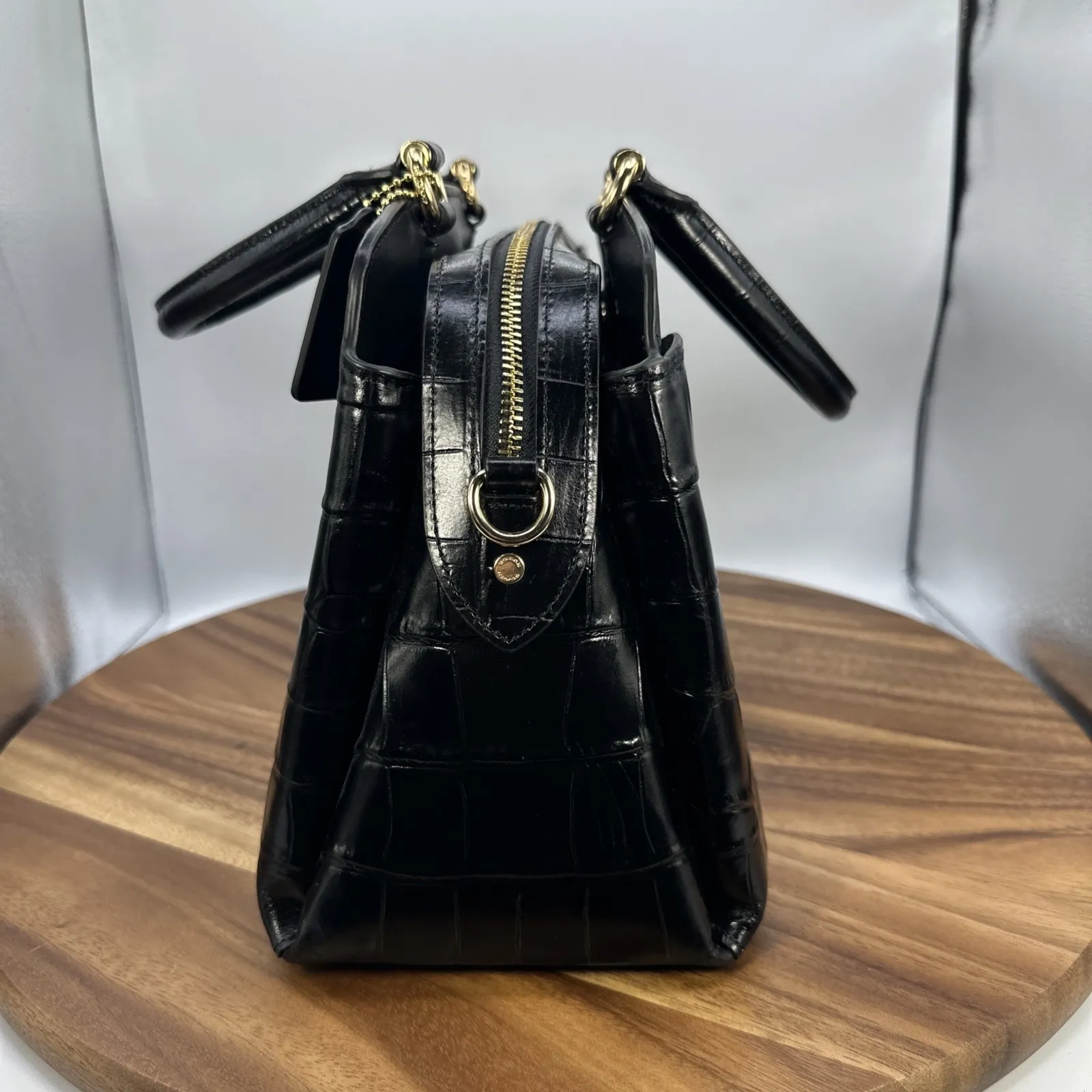 Coach Lillie Carryall Black Crocodile Embossed Leather Satchel Handbag - Image 6