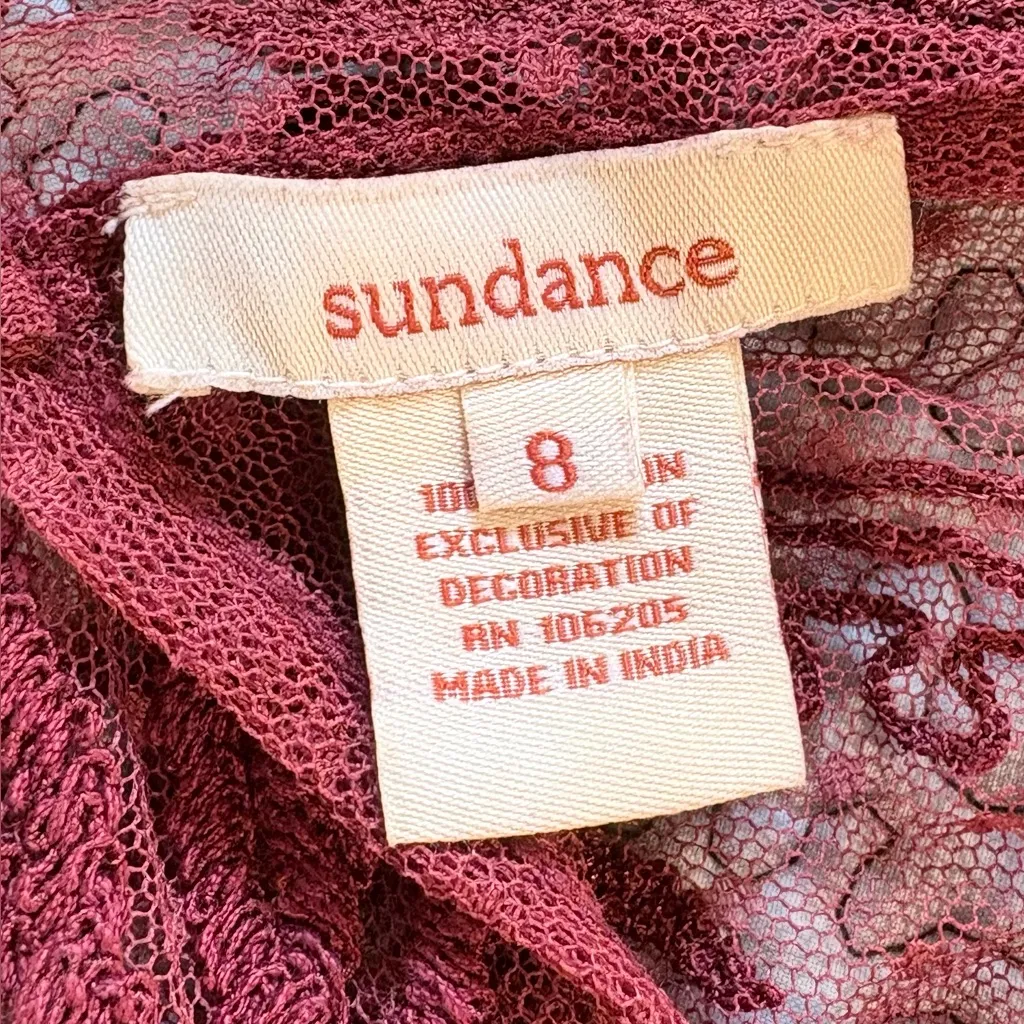 Sundance Burgundy High Neck Lace Yoke Boho Dress Long Sleeve Sz 8 🧡 Red - Image 8