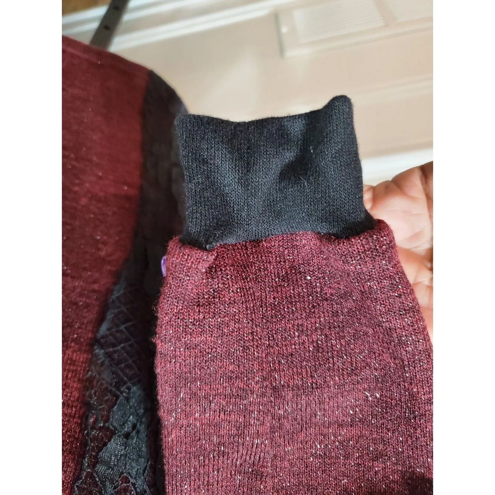 Three Pink Hearts Women's Maroon Round Neck Long Sleeve Knee Length Dress Size S - Image 5