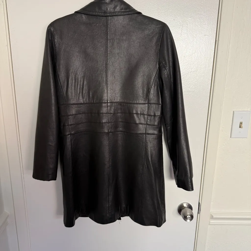 Nine West Women's Black Leather 3-Button Jacket Coat Small - Image 5