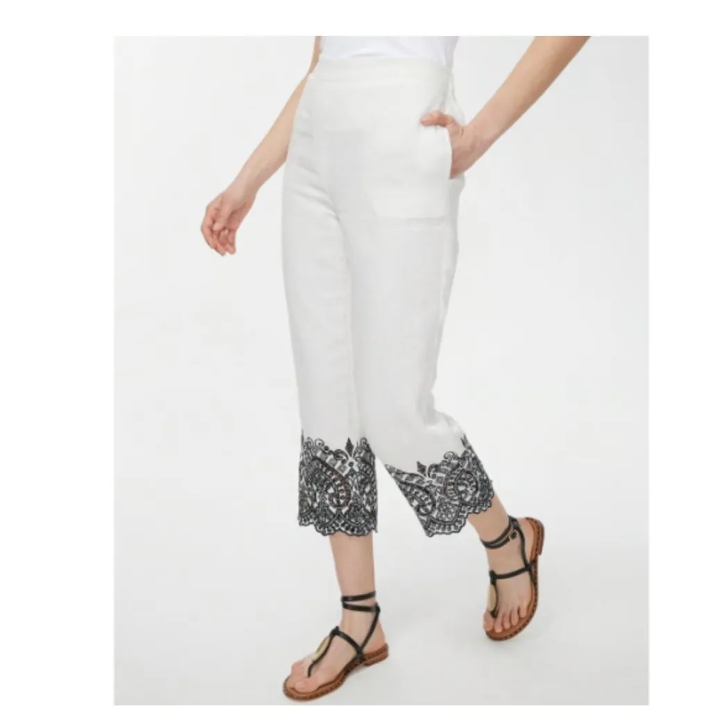NWT CHICO'S 100% Linen Embroidered Crops Pant - Image 2