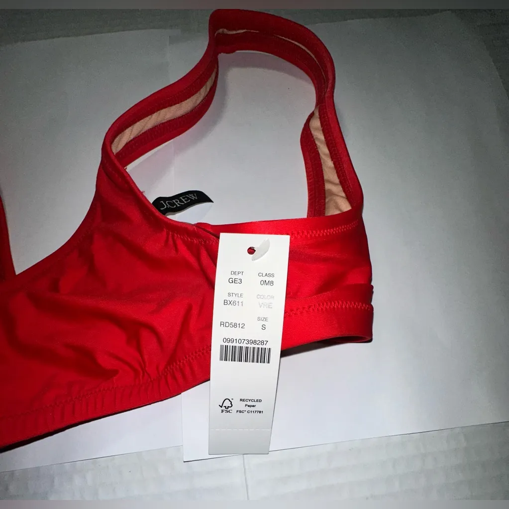 J Crew Heritage‎ Scoop Neck Bikini Top Size S Red Retro Swim Beach Classic New - Image 6