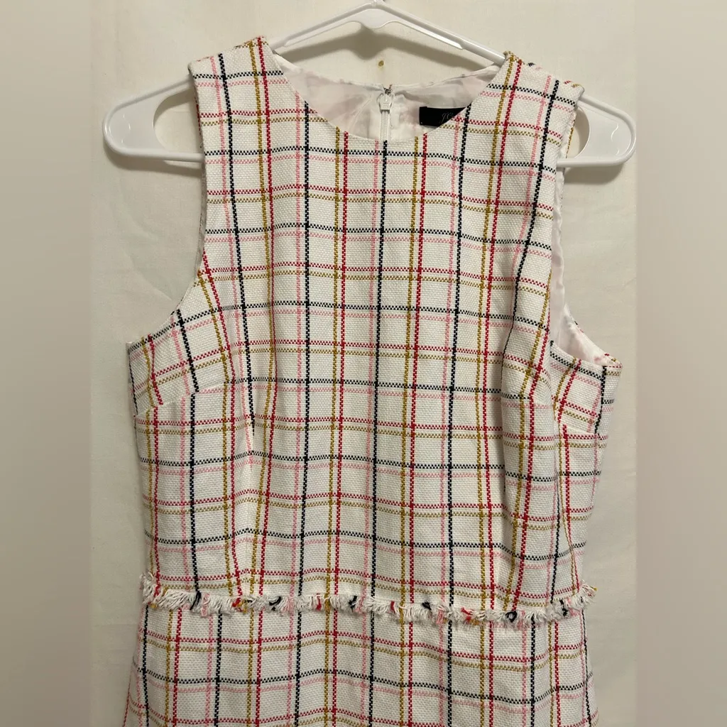 J.‎ Crew Novelty Suiting Fluted Hem A-Line Dress Windowpane Cotton Tweed Sheath - Image 2