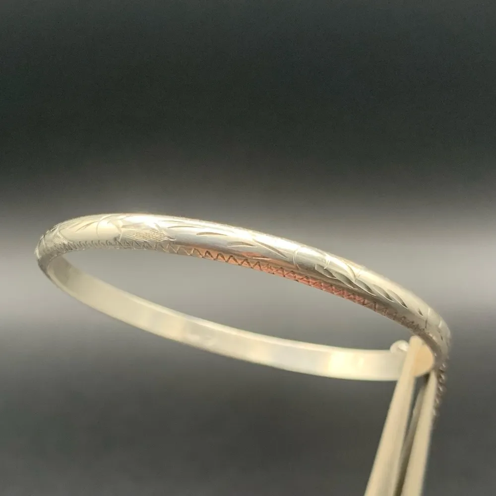VTG Marked SA Etched Hinge Bangle Braclet Sterling Silver 925 Safety Catch - Image 3
