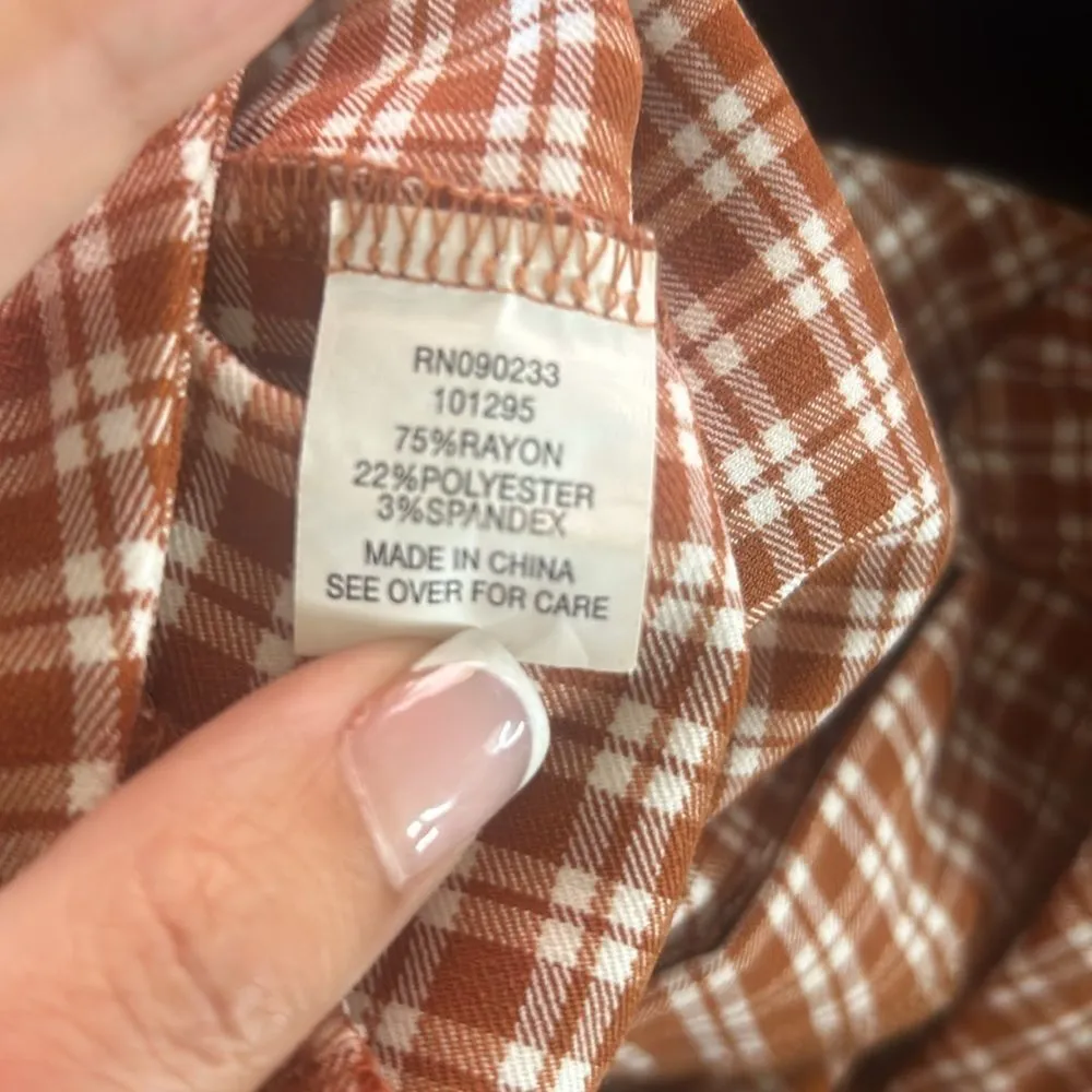 PS LA PacSun Pants Plaid Brown Burt Orange Skinny Leg 10” rise Size Medium - Image 7