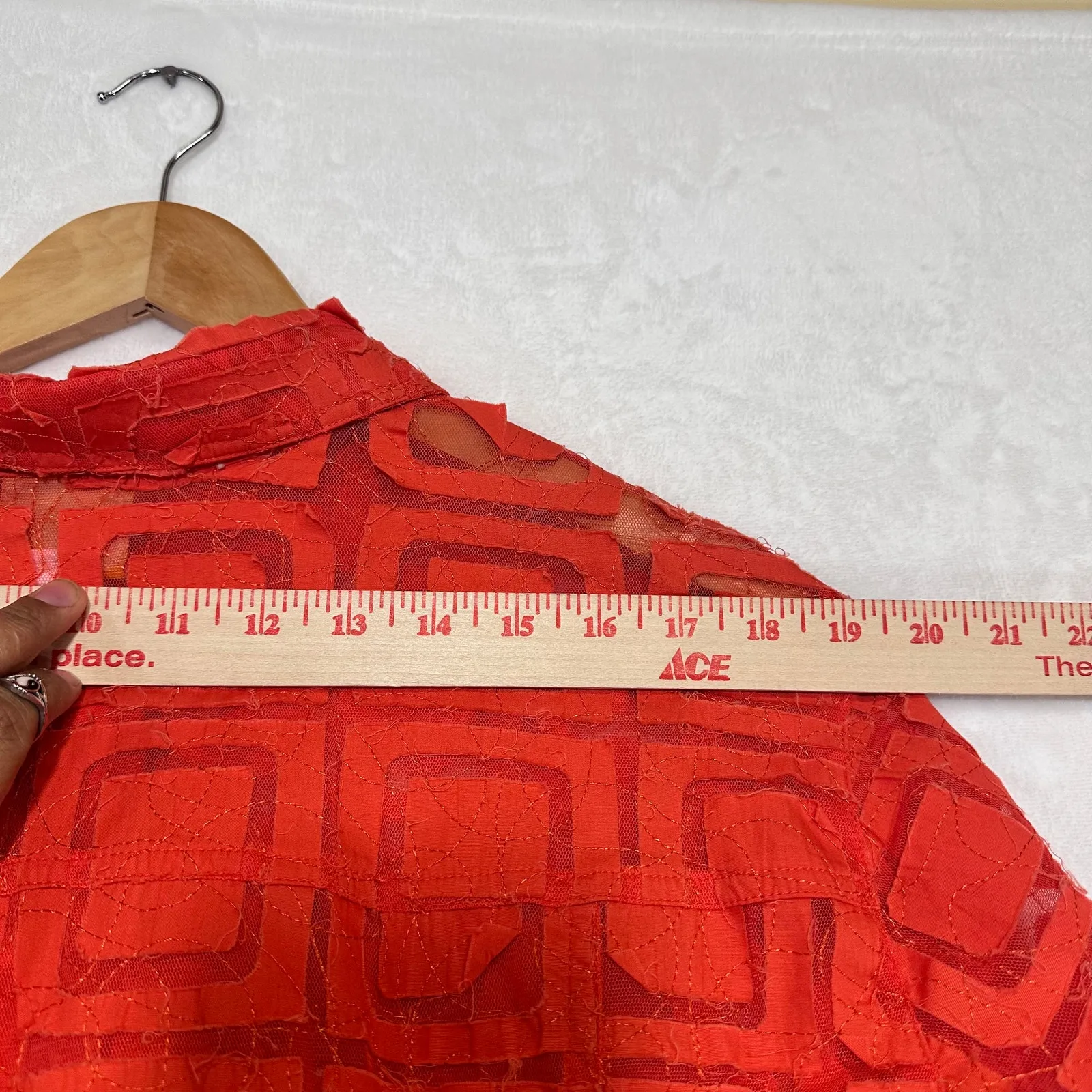 Ruby Road Orange Sheer Top Plus‎ 20W Mother of Pearl Buttons 3/4 Roll Tab Fringe - Image 9