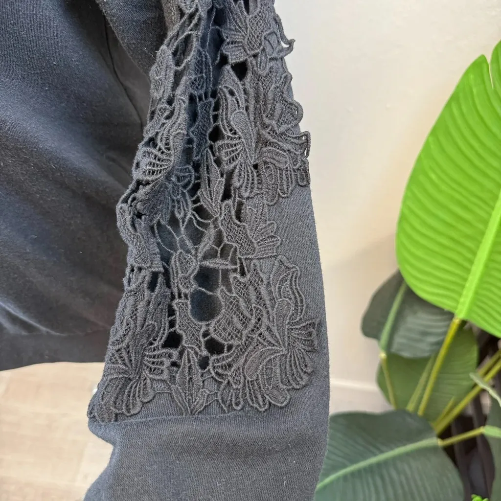 Torrid Black Cozy Fleece V-Neck Crochet Sweatshirt - Size 12/14 (0) - Image 6