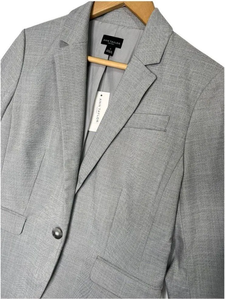 New Ann Taylor Womens 4 One Button Blazer Lined Notched Collar Pockets Gray - Image 12