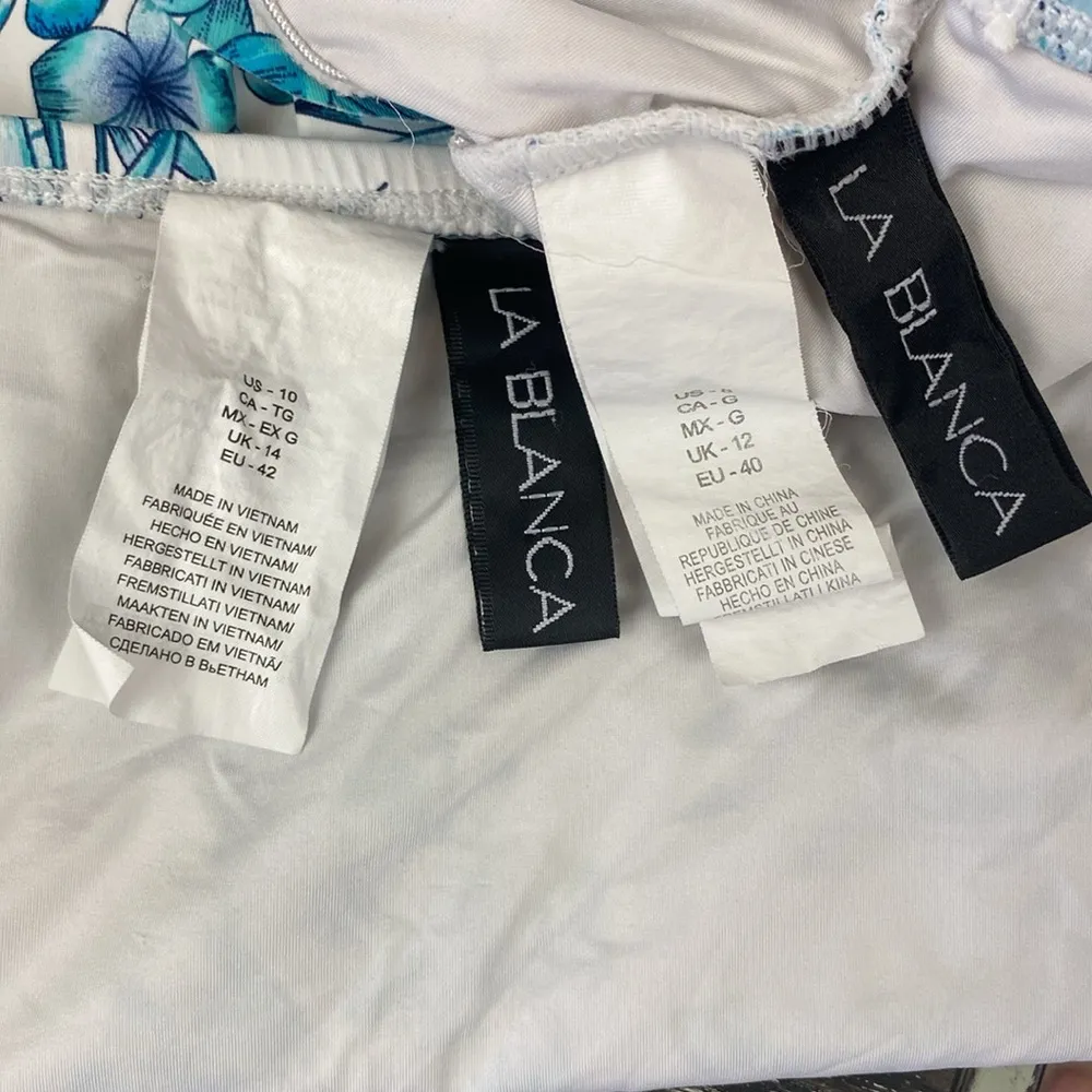 La Blanca White & Blue Floral Leaf Print 2 Piece Tankini Swim Bathing Suit Set - Image 7