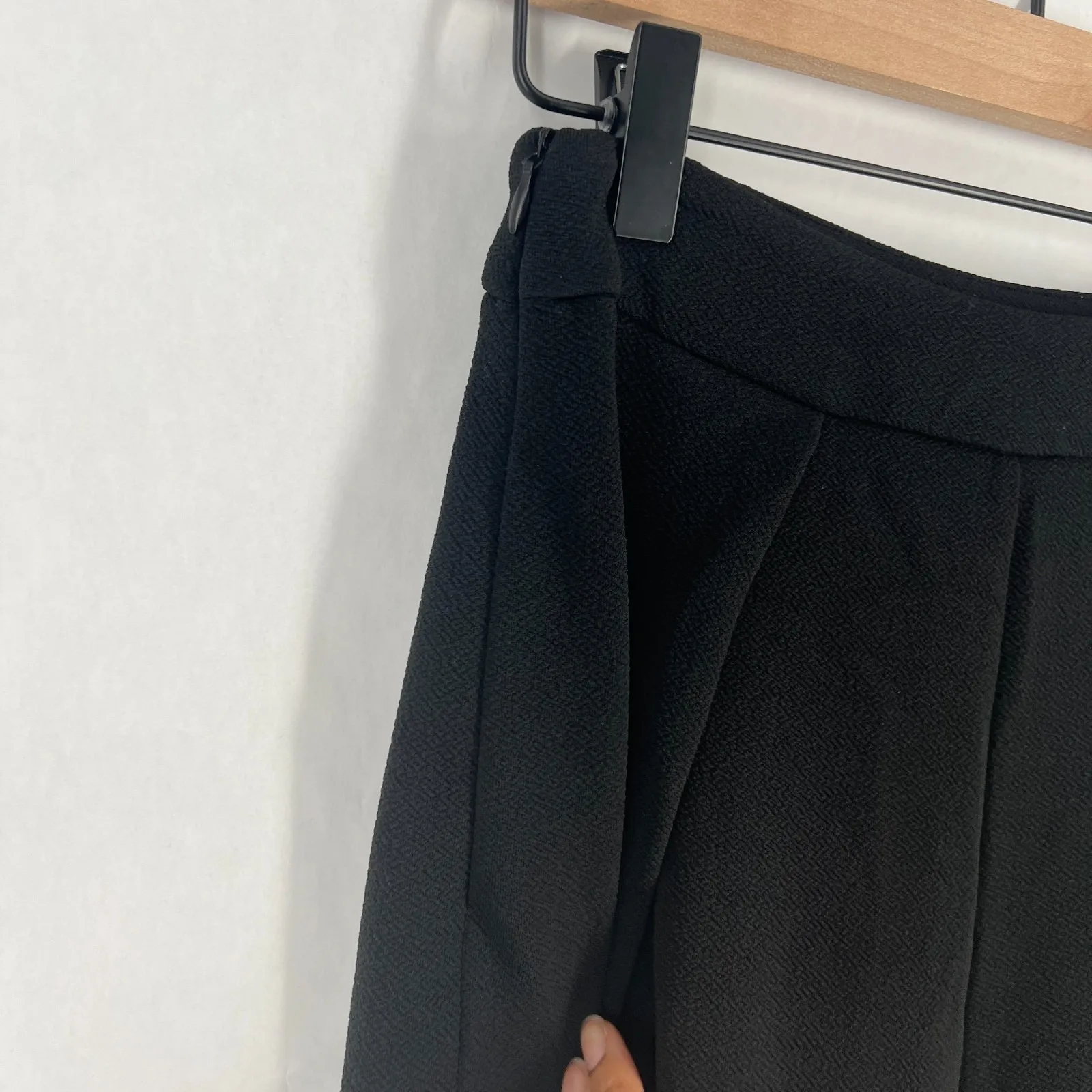 Shein Palazzo Crepe Pants Womens XS Black Pleated Side Zip High Rise Wide Leg - Image 3