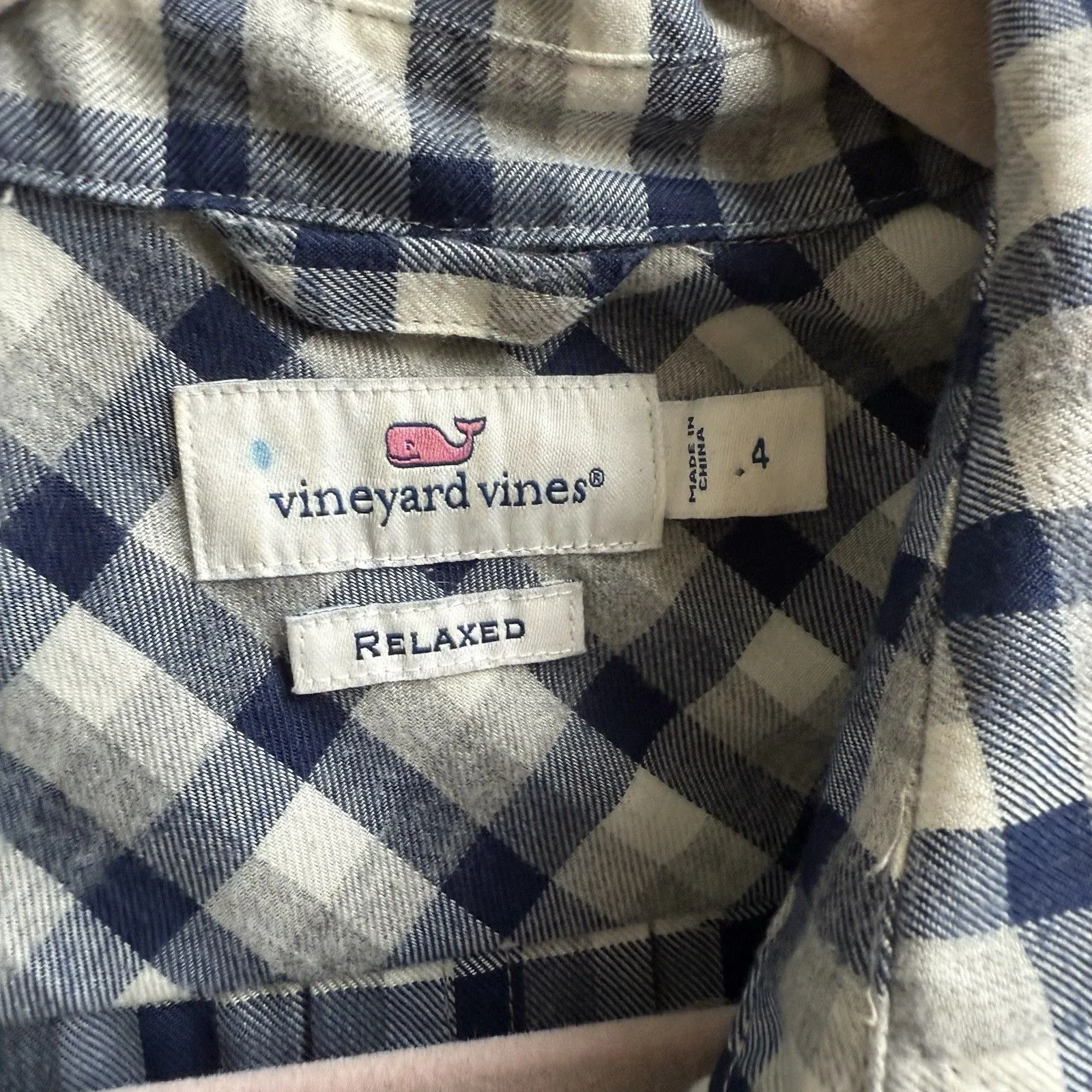 Vineyard Vines Flannel Shirt Women's Relaxed Blue Gray Pocket Long Sleeve Size 4 - Image 3