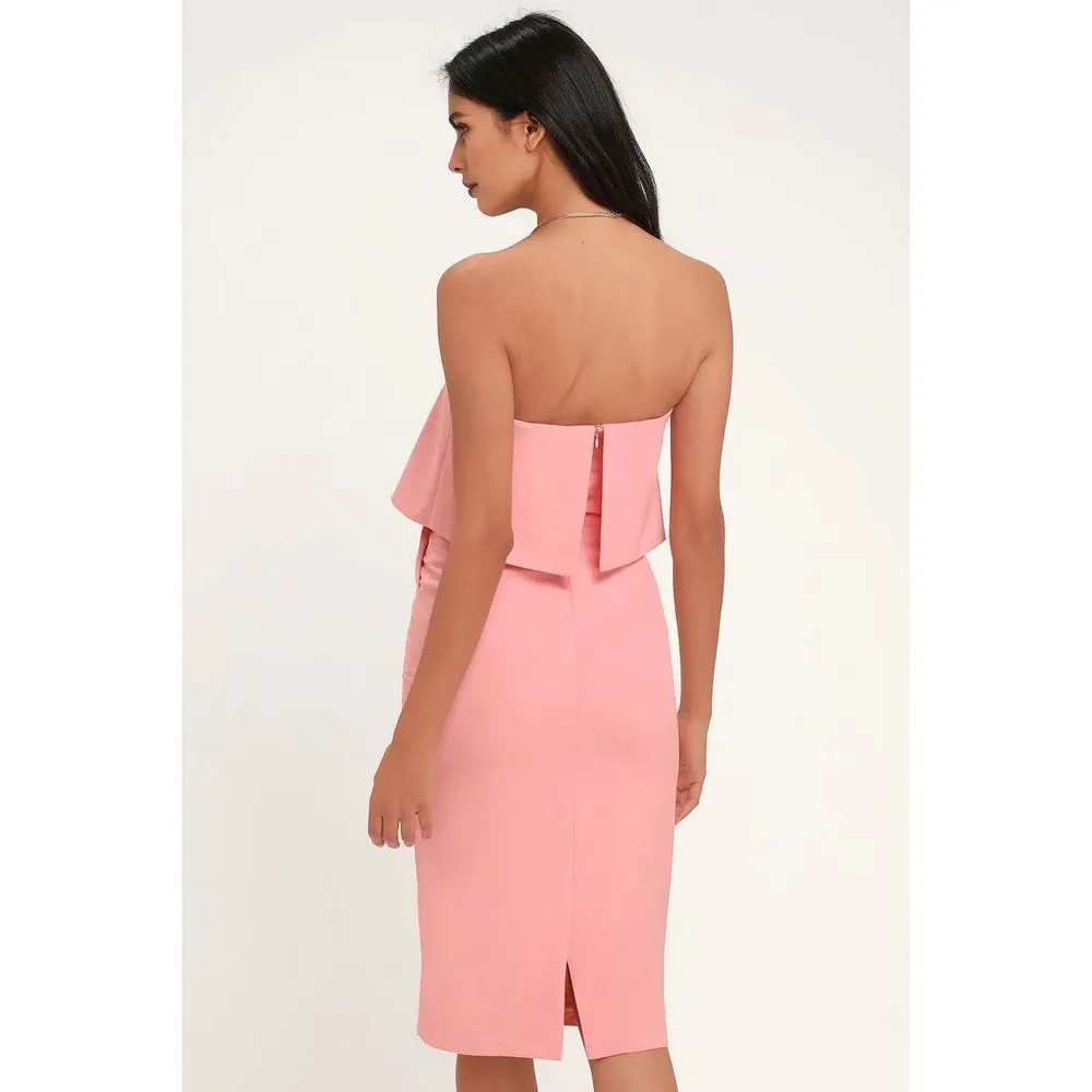 Lulu’s Lots of Love Light Pink Strapless Midi strapless flounce Dress - Image 4