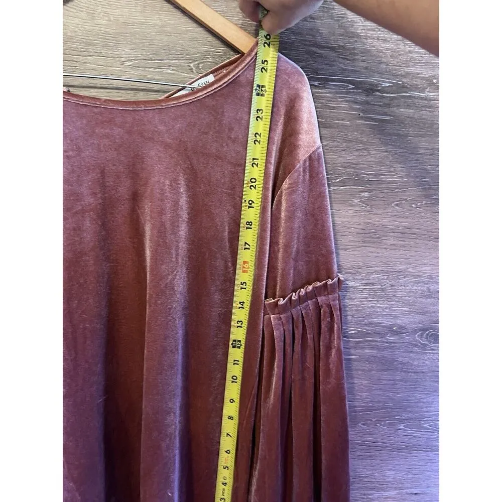 See And Be Seen Pink Shirt Velour Shimmer Flare Sleeves Tie On Back Holidays Sm - Image 7