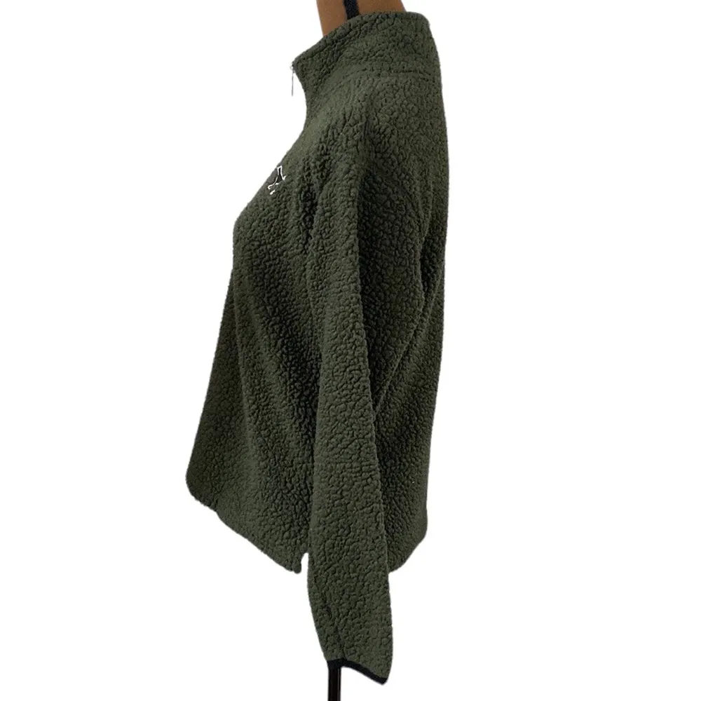 Pink Victoria’s Secret fleece quarter zip soft shell pullover jacket olive sz M - Image 4