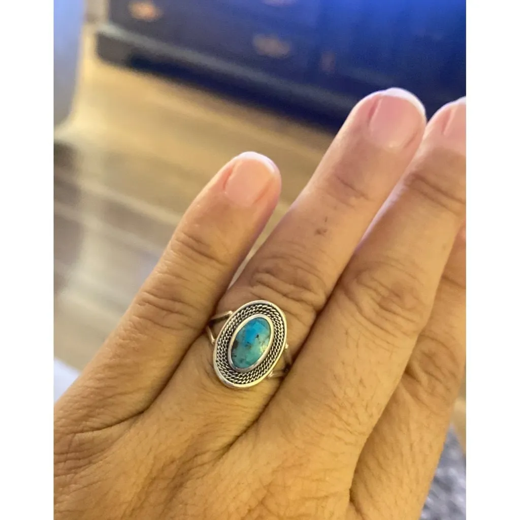 NEW Sterling Silver Braided Oval Turquoise Ring Size 6 Blue - Image 4
