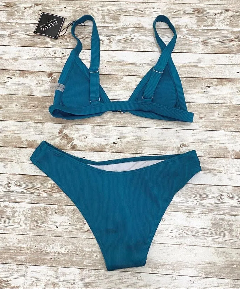 NWT Zaful Ribbed Front Closure 2-pc Bikini Set S - Image 2