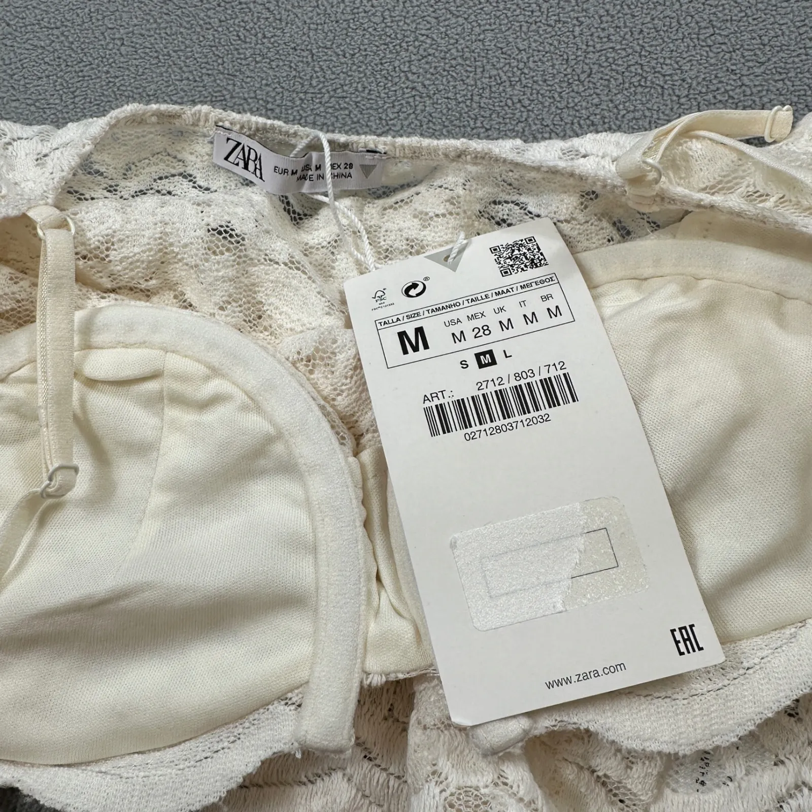 NWT Zara Lace Crop Top M Women Long Sleeve Off Shoulder Sweetheart Blouse Date - Image 4