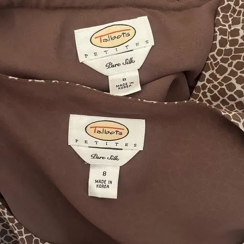 Vintage 90s Talbots 100% Silk Matching Set Animal Print Skirt &‎ Blouse Size 8P Brown Size M - Image 7