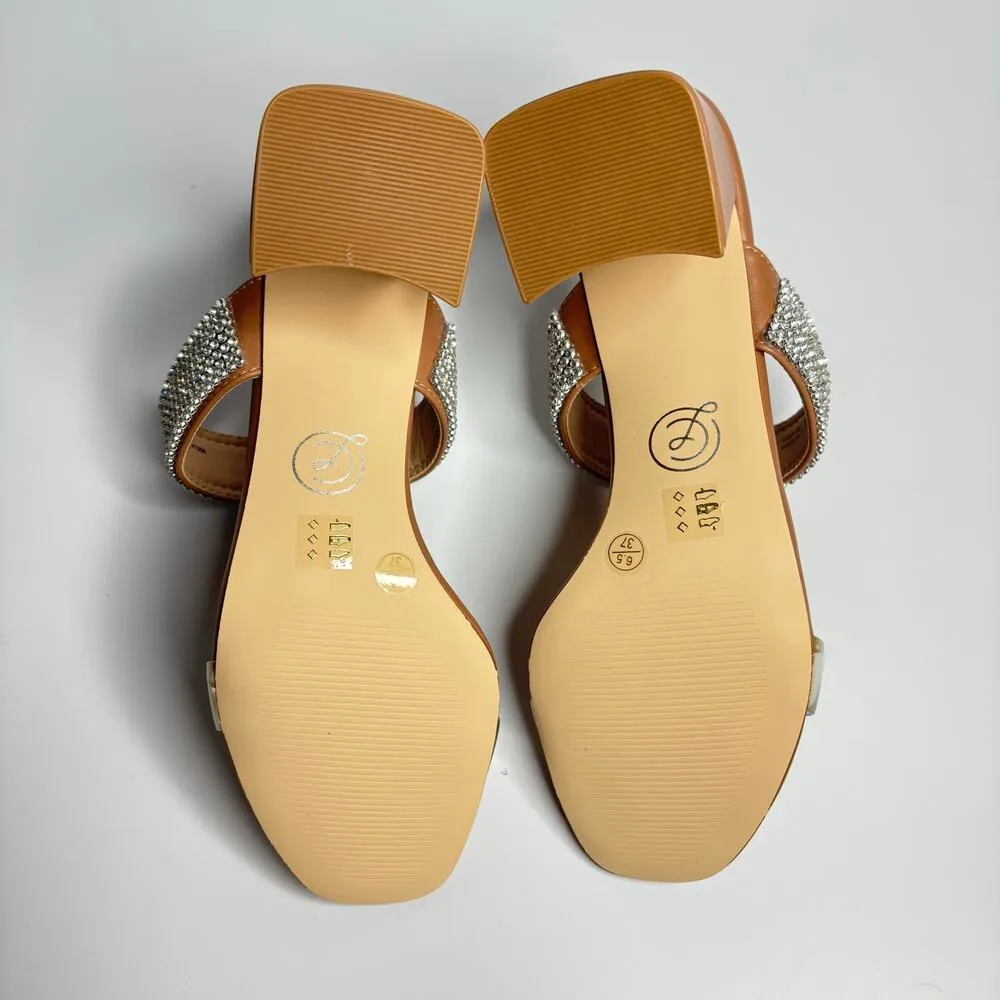 Chinese Laundry Yas Rhinestone Heeled Sandal in Sunkiss Nude - Image 9