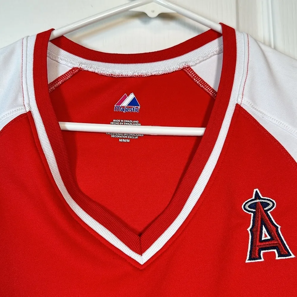 Majestic Los Angeles Angels Jersey V-Neck Shirt Red White S/S Med EUC #0646-OC - Image 5