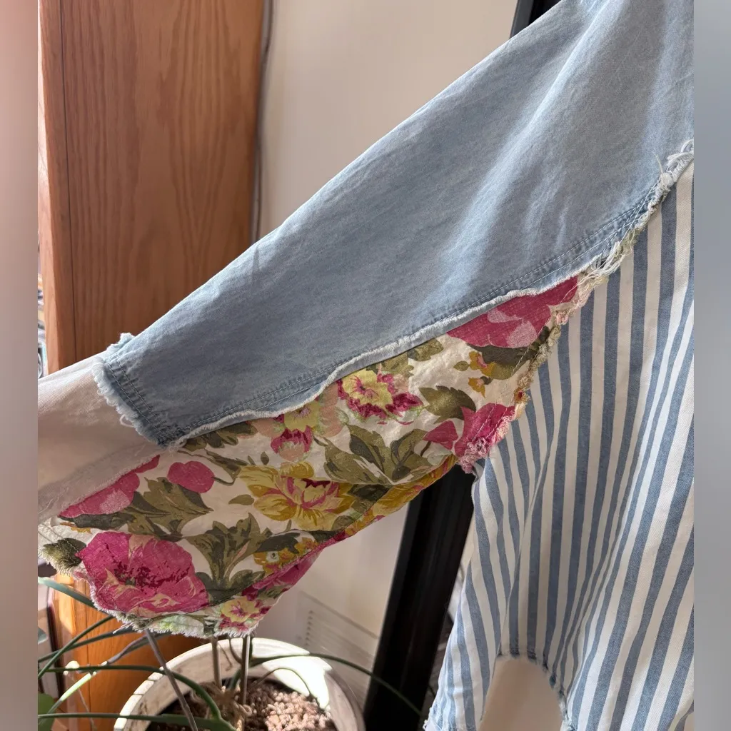 POL Floral Striped Mixed Print Button Down Shirt - Image 6