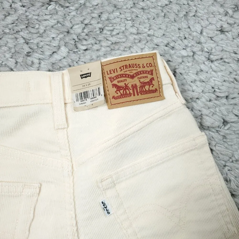 Levi's Corduroy High Waisted Mom Jeans White Beige Women's Size 24 x 29 Stretch - Image 4