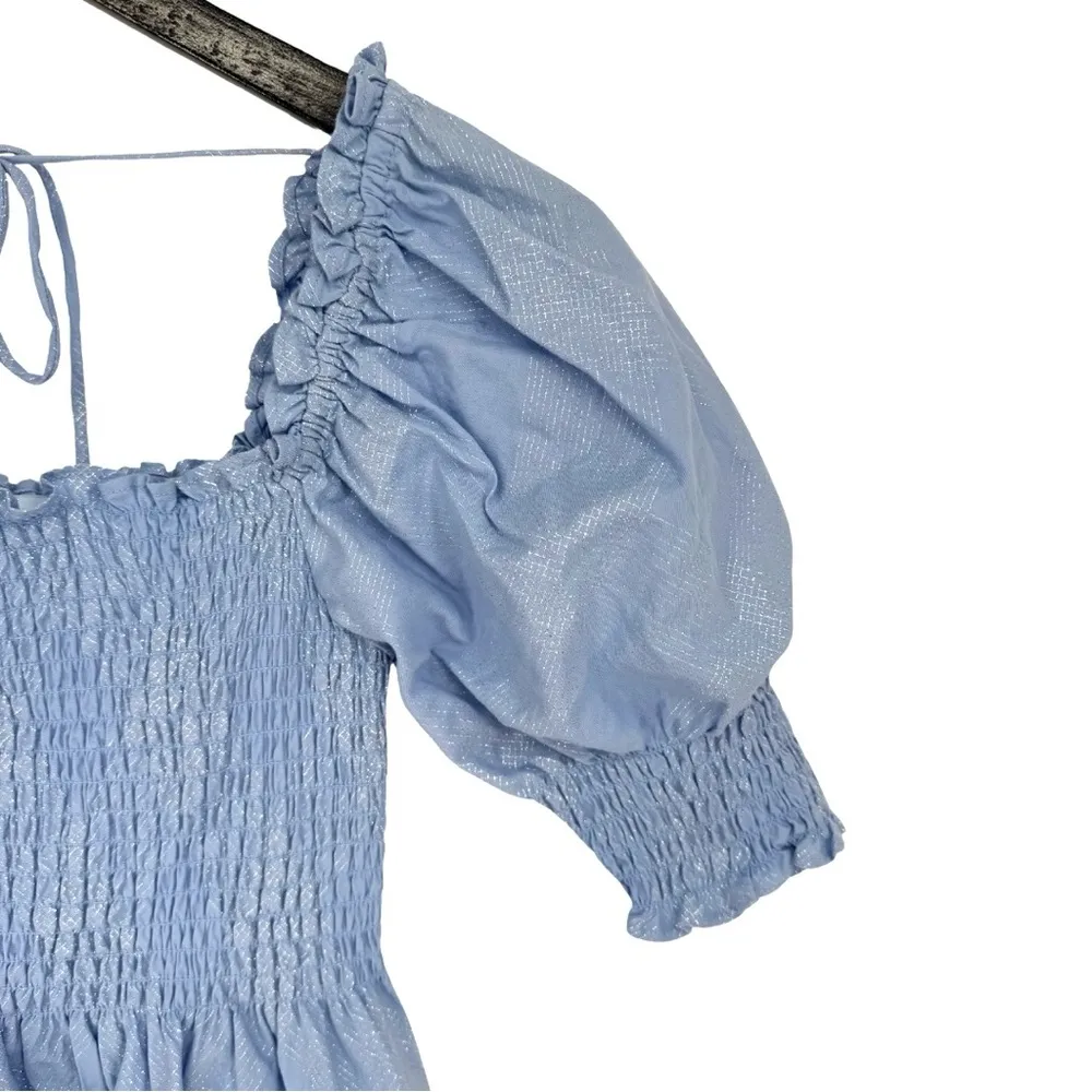 Hill House Athena Babydoll Nap‎ Dress XS Baby Blue Shimmer - Image 7