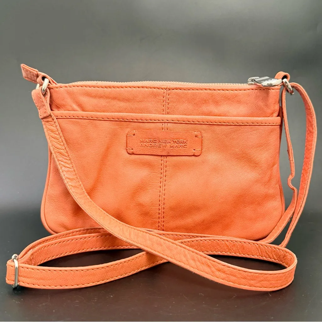 MARC New York ANDREW MARC Orange Leather Studded Woven Crossbody Bag - Image 2