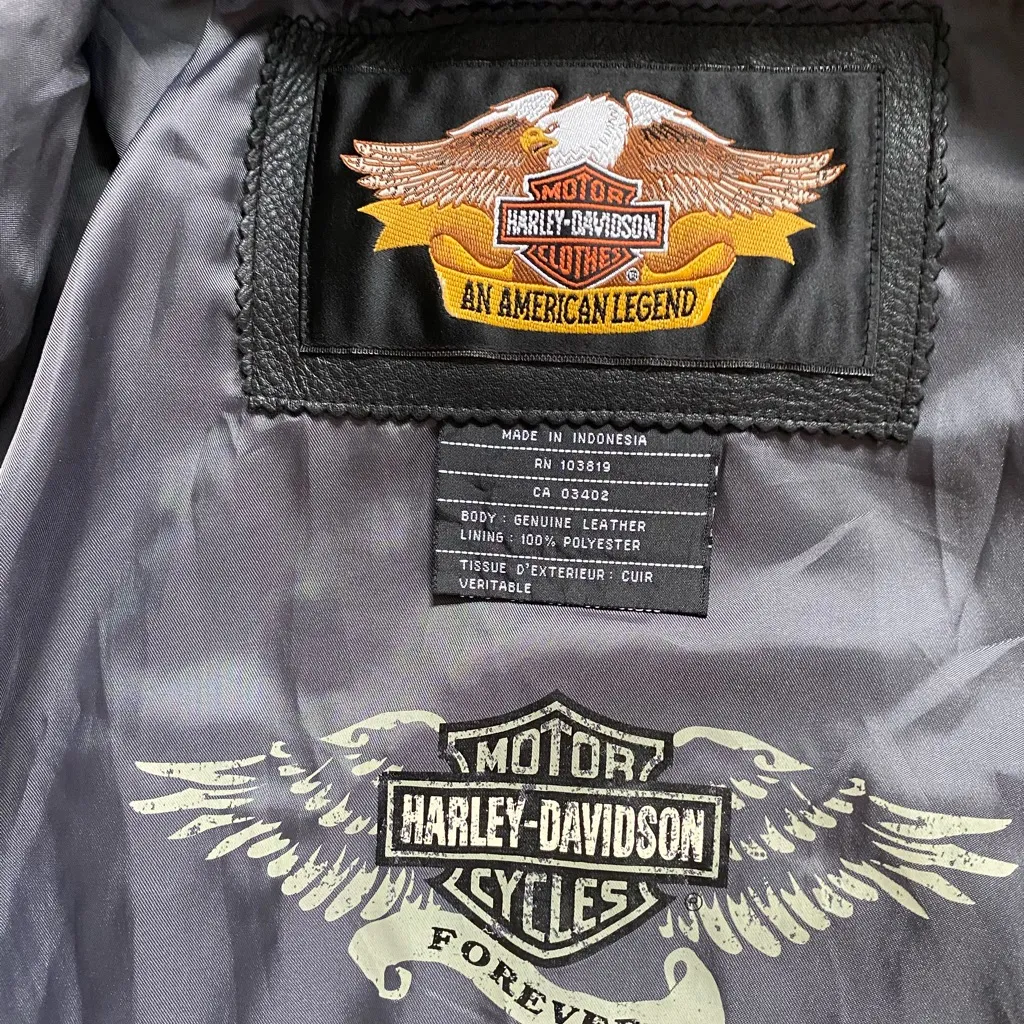 Harley Davidson Quilted Black Leather Biker Jacket Small Indie Sleaze Grunge 90s - Image 5