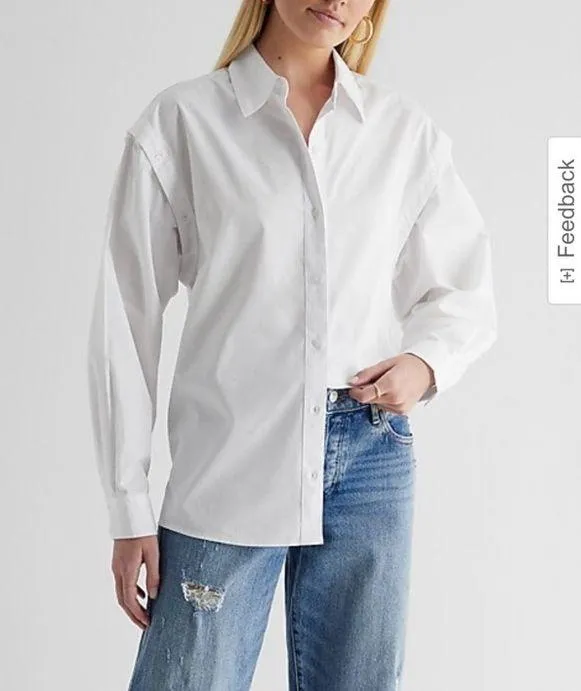 Express white detachable long sleeve poplin cotton button up shirt /vest, 2 in 1 - Image 3