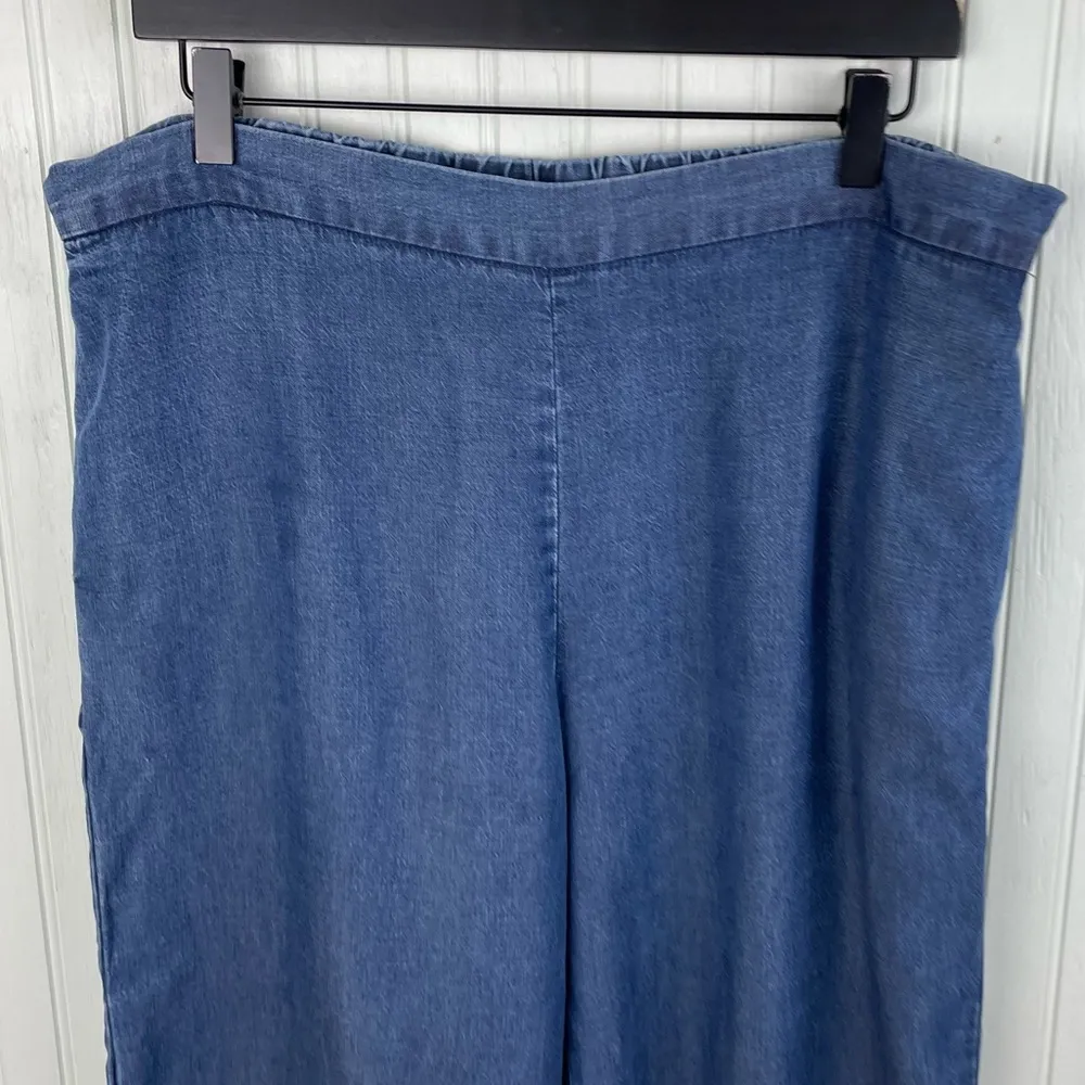 J. McLaughlin Lyocell Linen Chambray Blue Denim Wide Leg Crop Pants Size 14 - Image 3