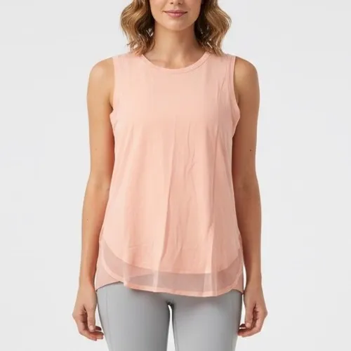 Athleta Peach Tank Top Layered Sheer Hem Athletic Workout Size S - Image 6