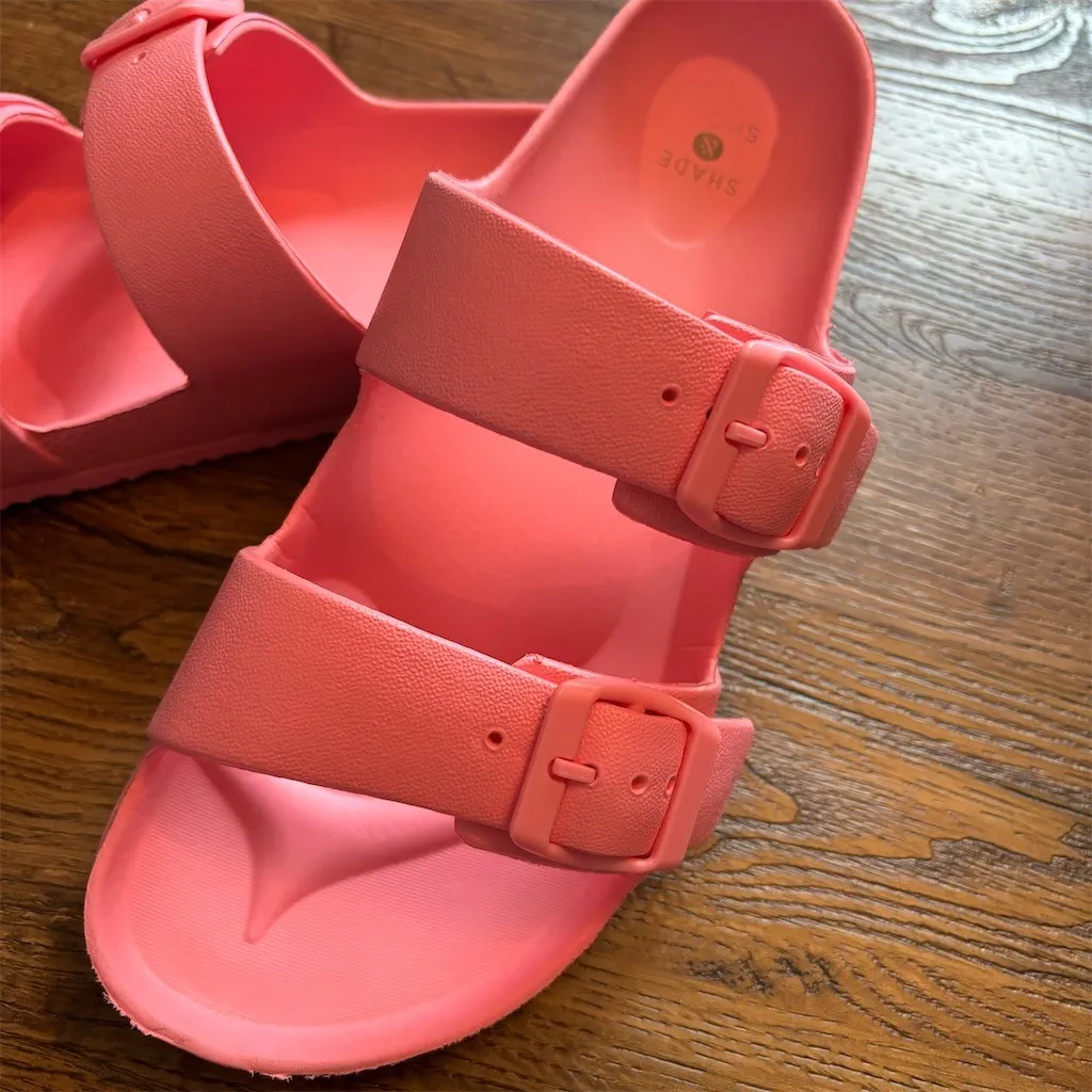 Shade & Shore Slide Sandals Womens Size 7 Pink Double Buckle Beach Pool - Image 3