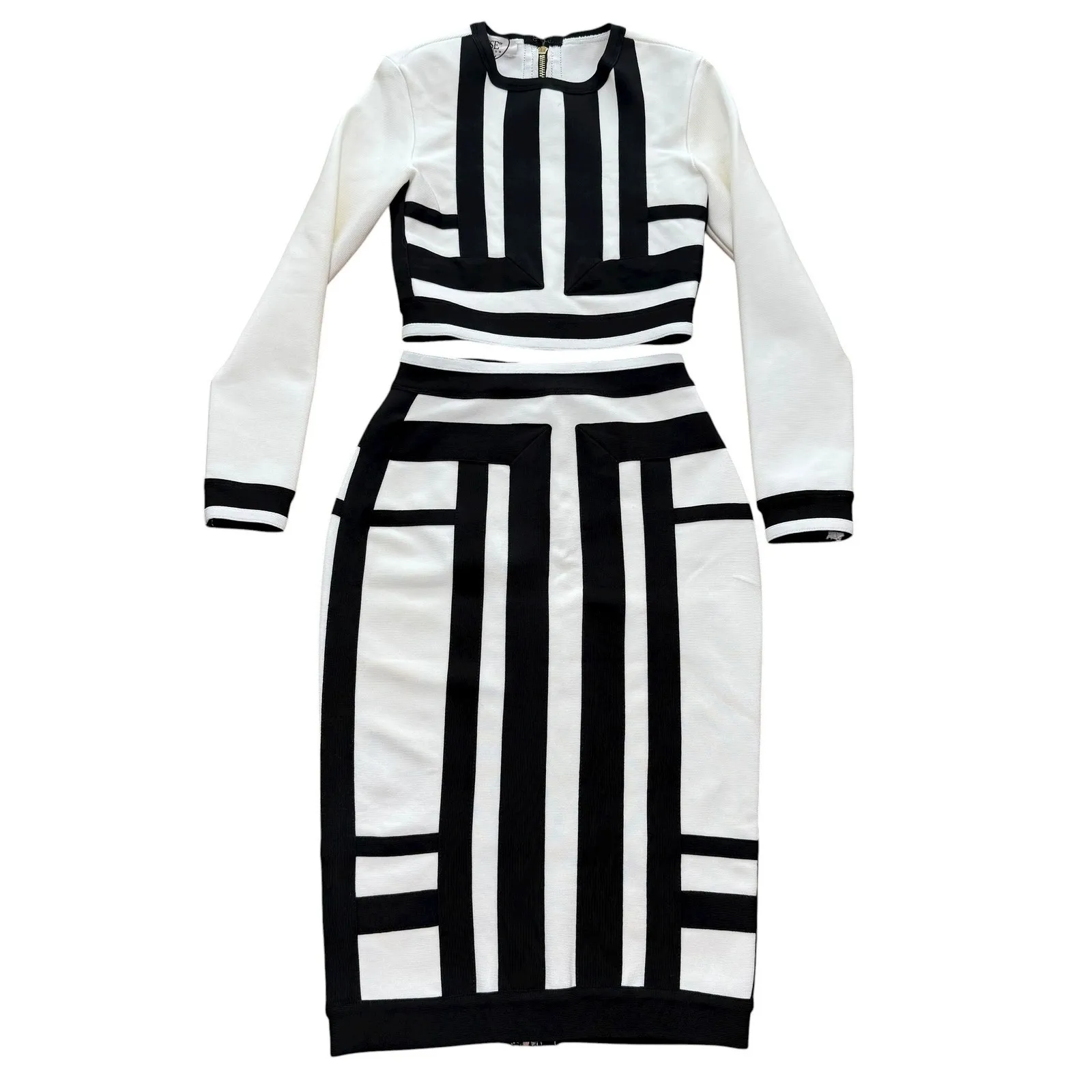 House‎ of CB London Two Piece Set Black White Bandage Bodycon Dress Small NWT - Image 2