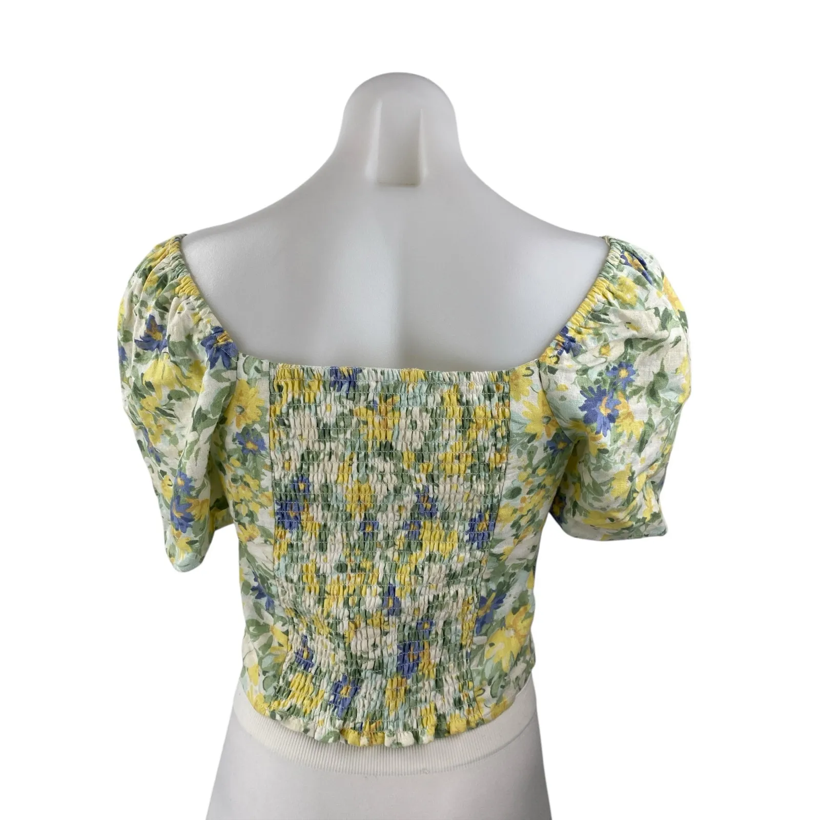 Abercrombie & Fitch Multicolor Floral Puff Sleeve Square Neck Crop Blouse Top S - Image 2