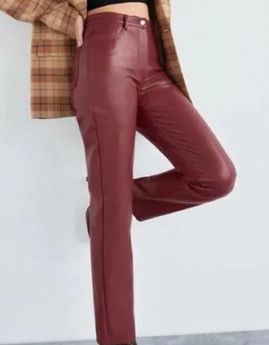 NWT  Wilfred Elaine vegan leather high waisted Pant in spiced burgundy. Size 2 - Image 4