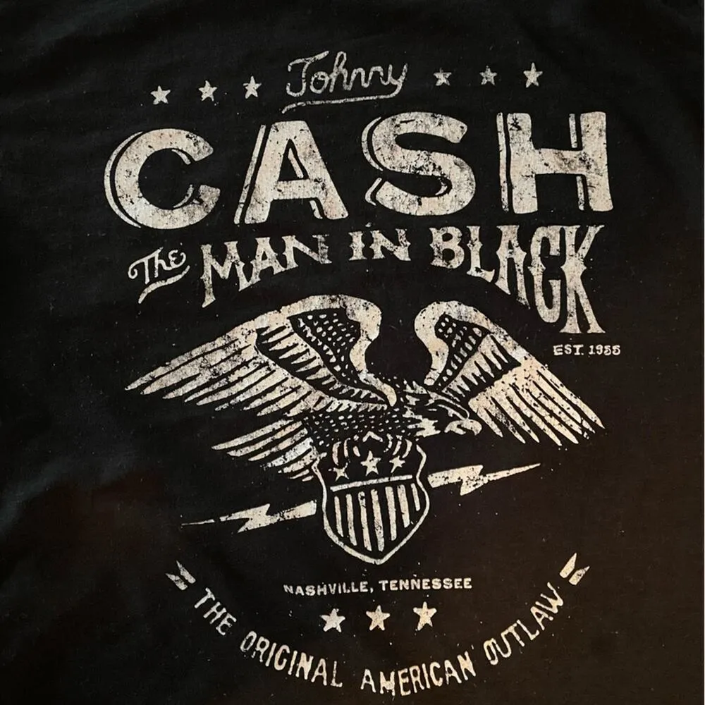 Zion Johnny Cash Distressed Black Short Sleeve T-Shirt size Medium - Image 2