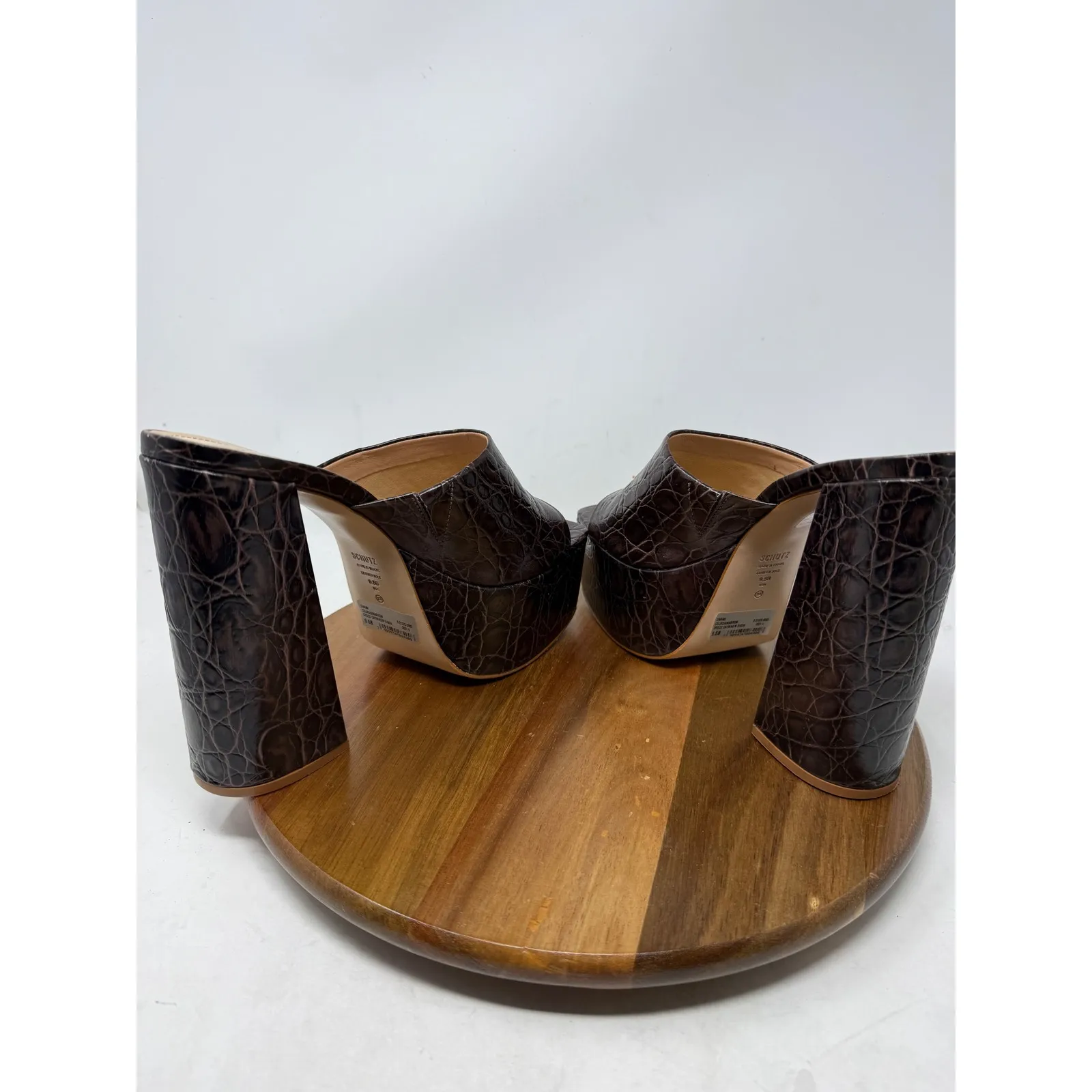 Schutz Brown Croc Embossed Platform Block Heel Mules Size 9.5B - Image 8