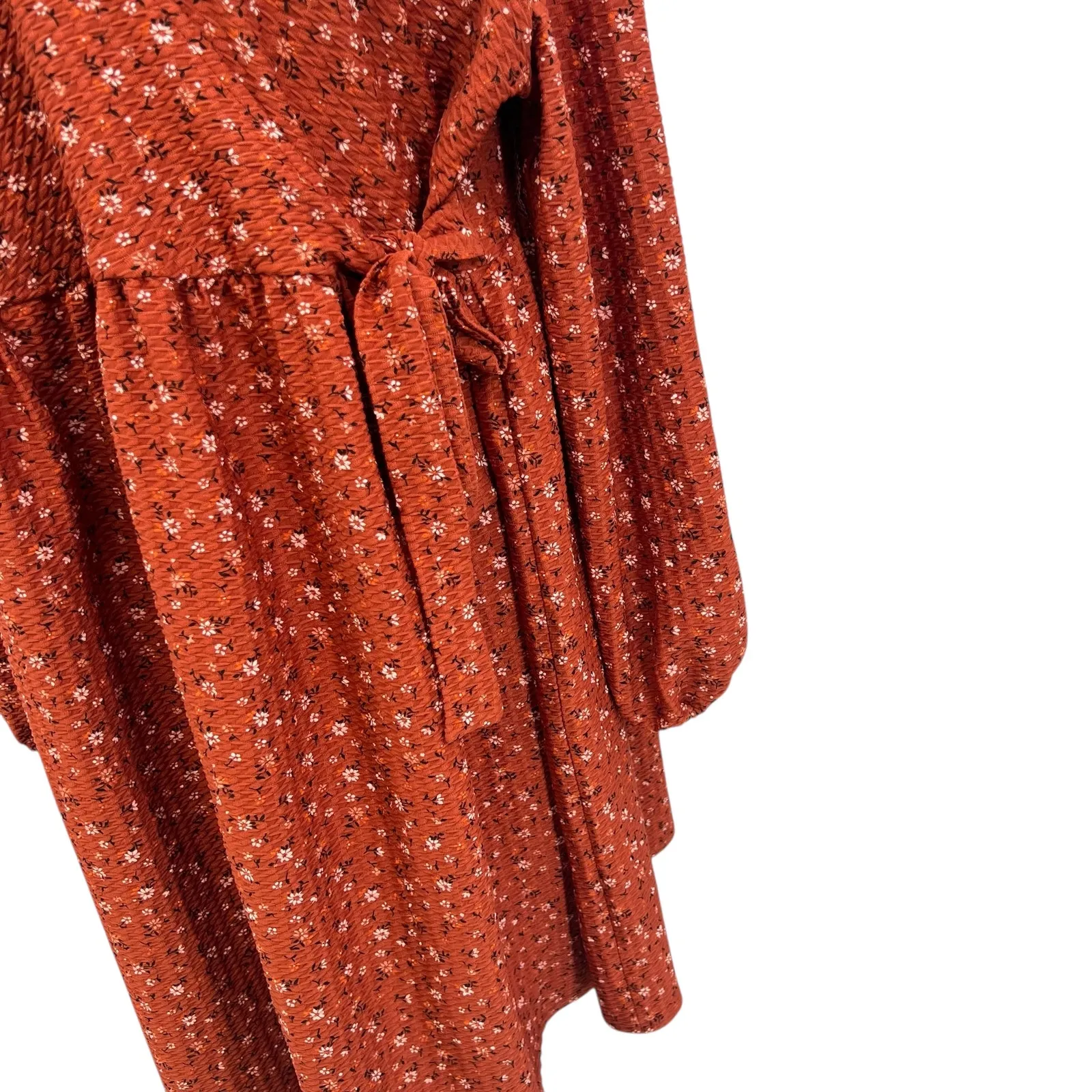 Asos Maternity Wrap Dress Floral Print Long Sleeve Rust Orange Size US 16 - Image 7