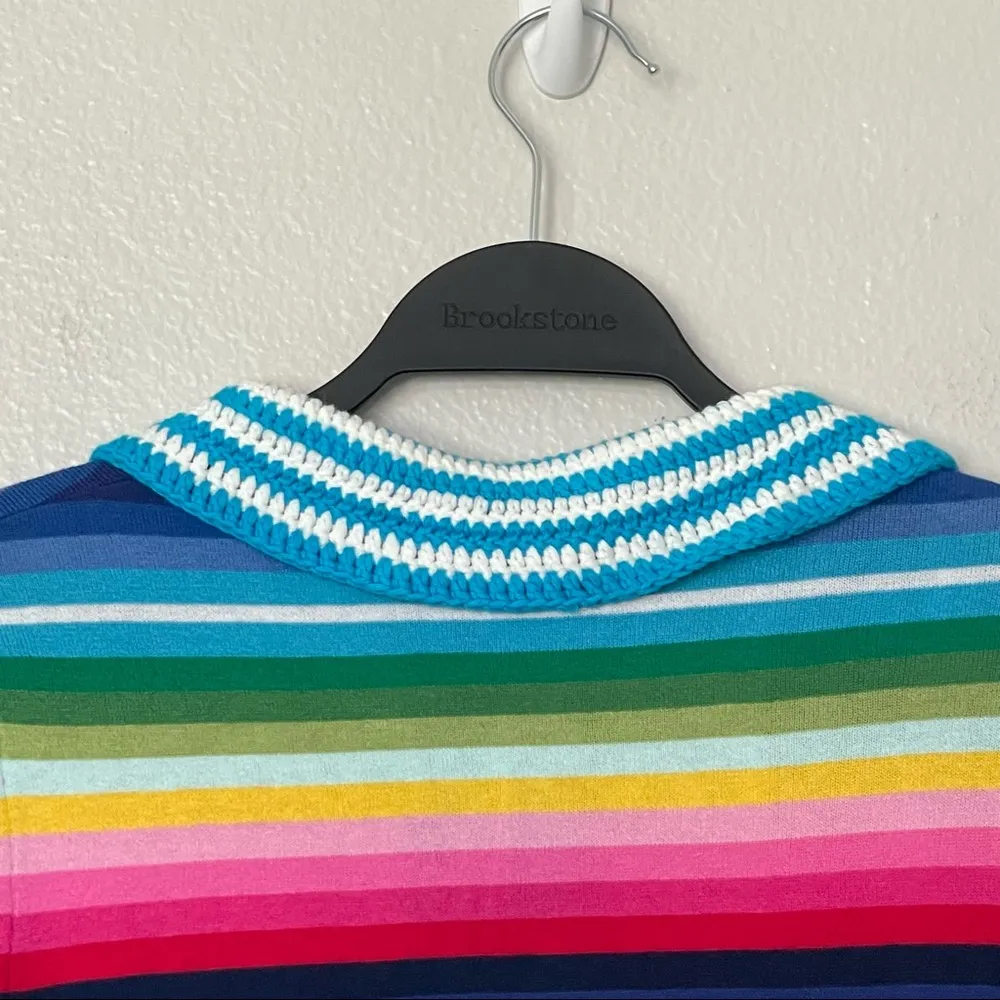 NWT Happy Sheep Rainbow Blue Striped Cardigan Crochet Detail Size Small - Image 13