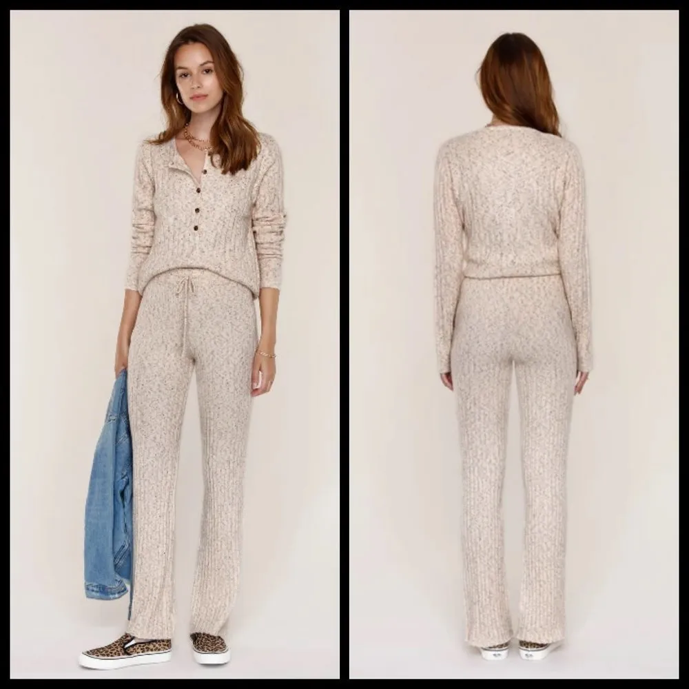 💕HEARTLOOM💕 Nikita Pant Oat Ribbed Soft & Cozy Wide Leg Sweatpants Large NWT - Image 6