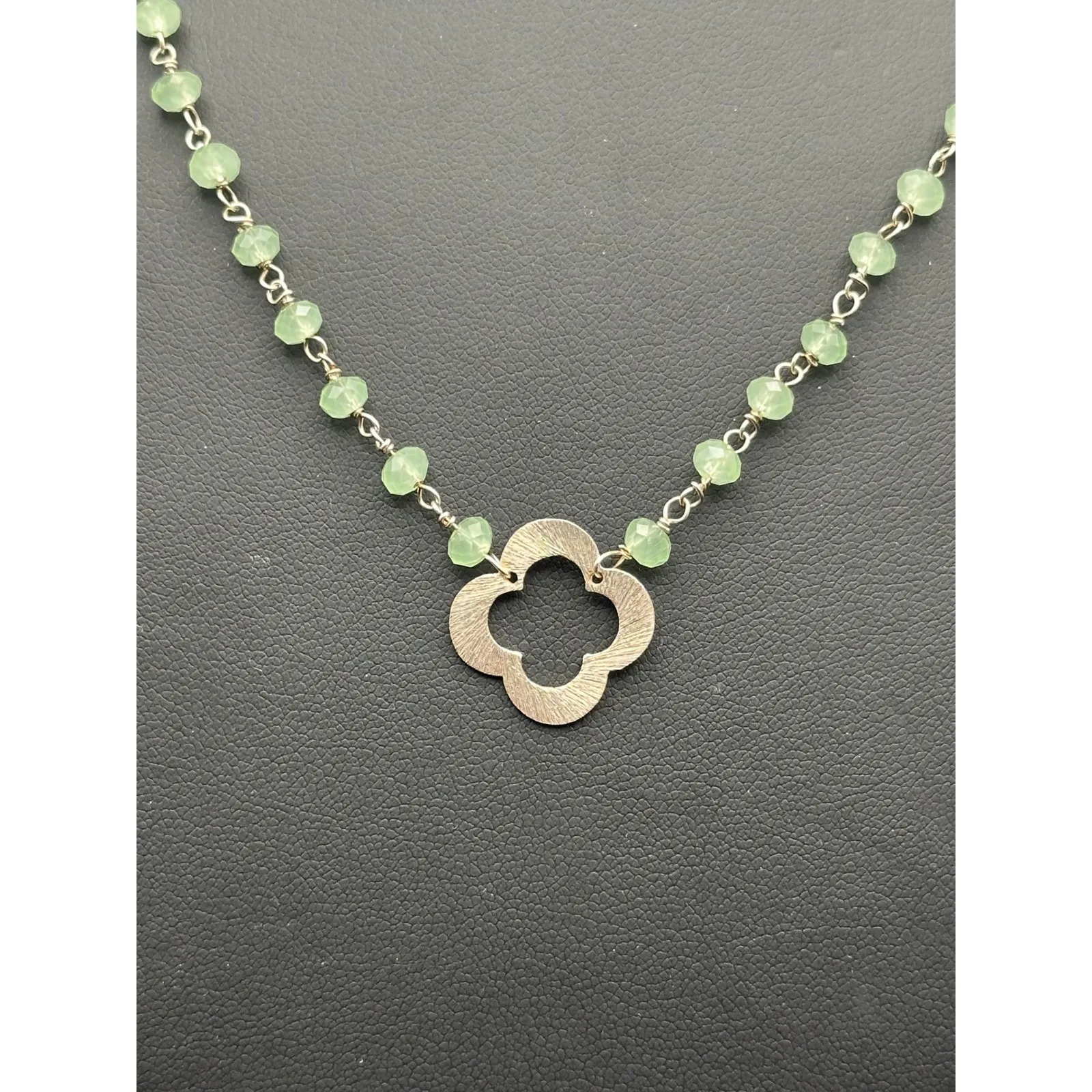 Emerald Gemstone Beaded Clover Necklace Sterling Silver‎ .925 - Image 2