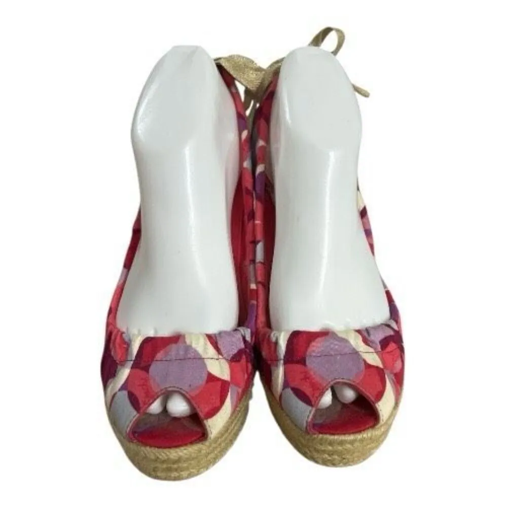 Coach Maritza Pink Purple Printed Slingback Platform Wedge Size 8B Open Toe - Image 3