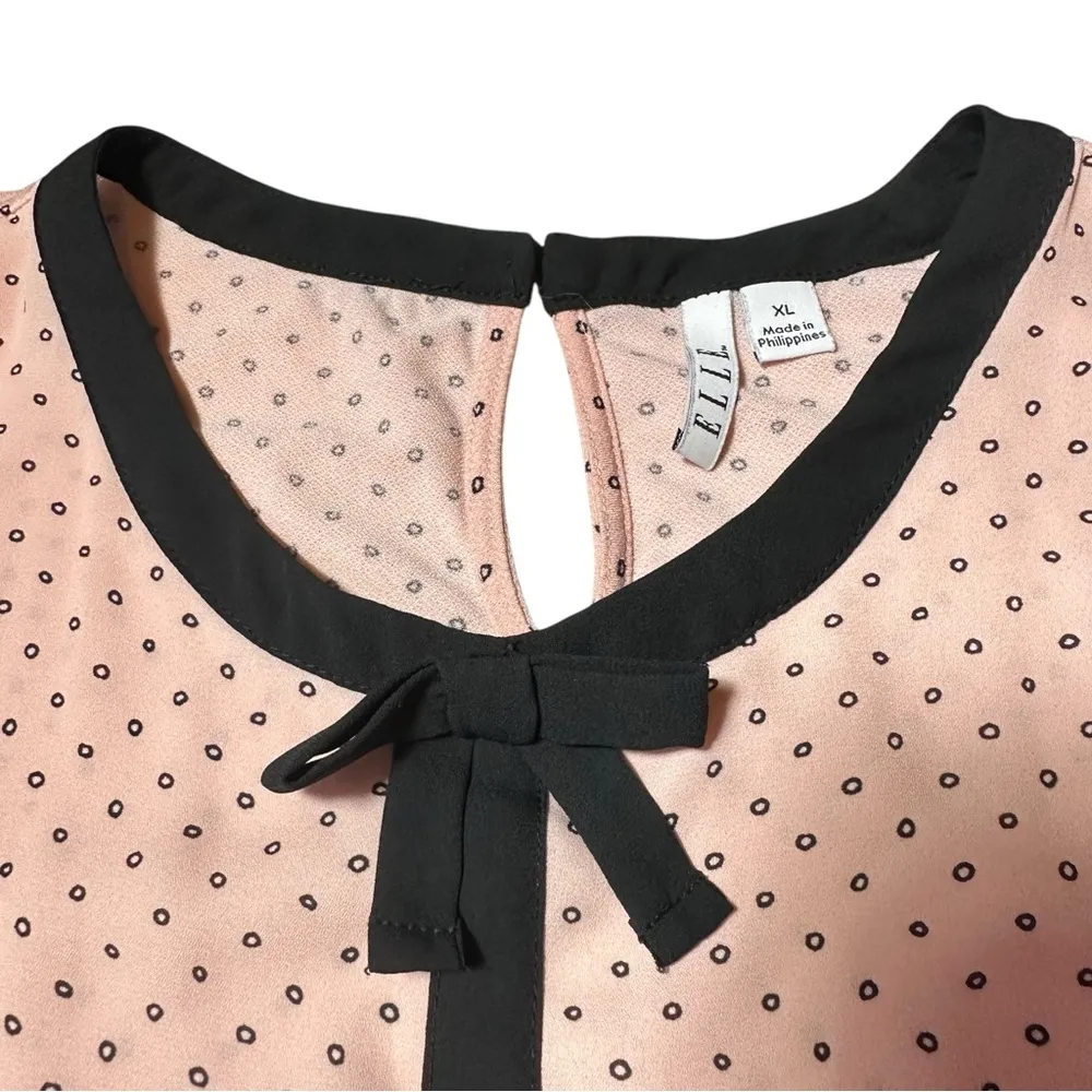 Sleeveless Pink Black Bow Neck Polka Dot Girly Chic Tank Top Size XL - Image 3