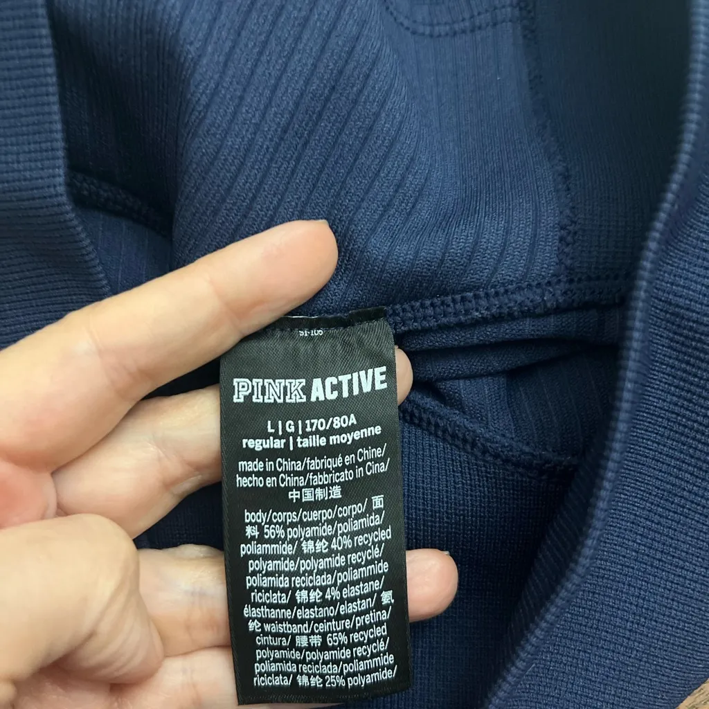 PINK Active Ribbed Seamless V-Waist High-Rise Leggings Navy Blue - Image 2