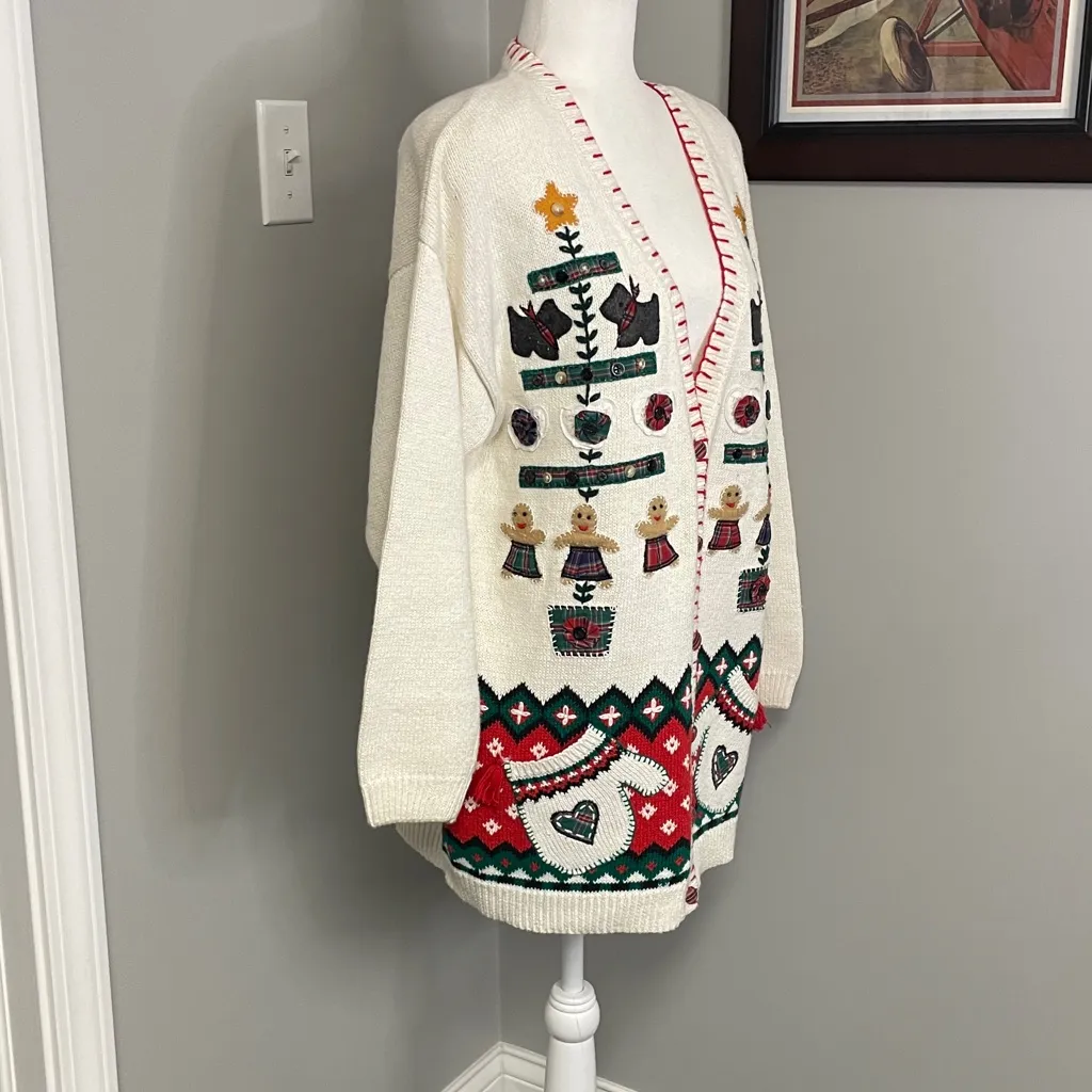Beldoch Popper womens long cardigan vintage holiday christmas sweater size Large Red - Image 5
