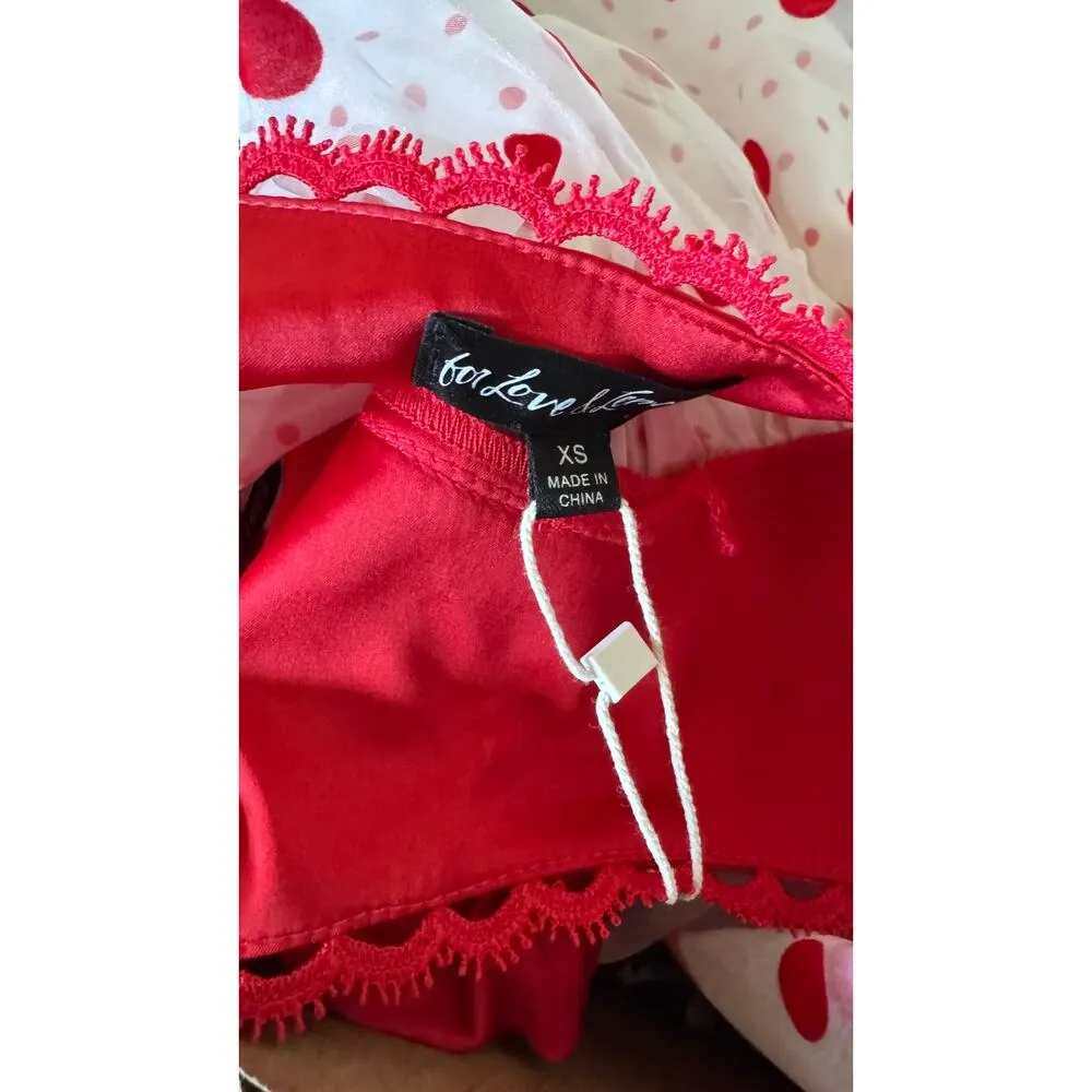 NEW For Love & Lemons Rhoda Midi Dress Red White Womens Size XS Sheer Puff Rose - Image 10