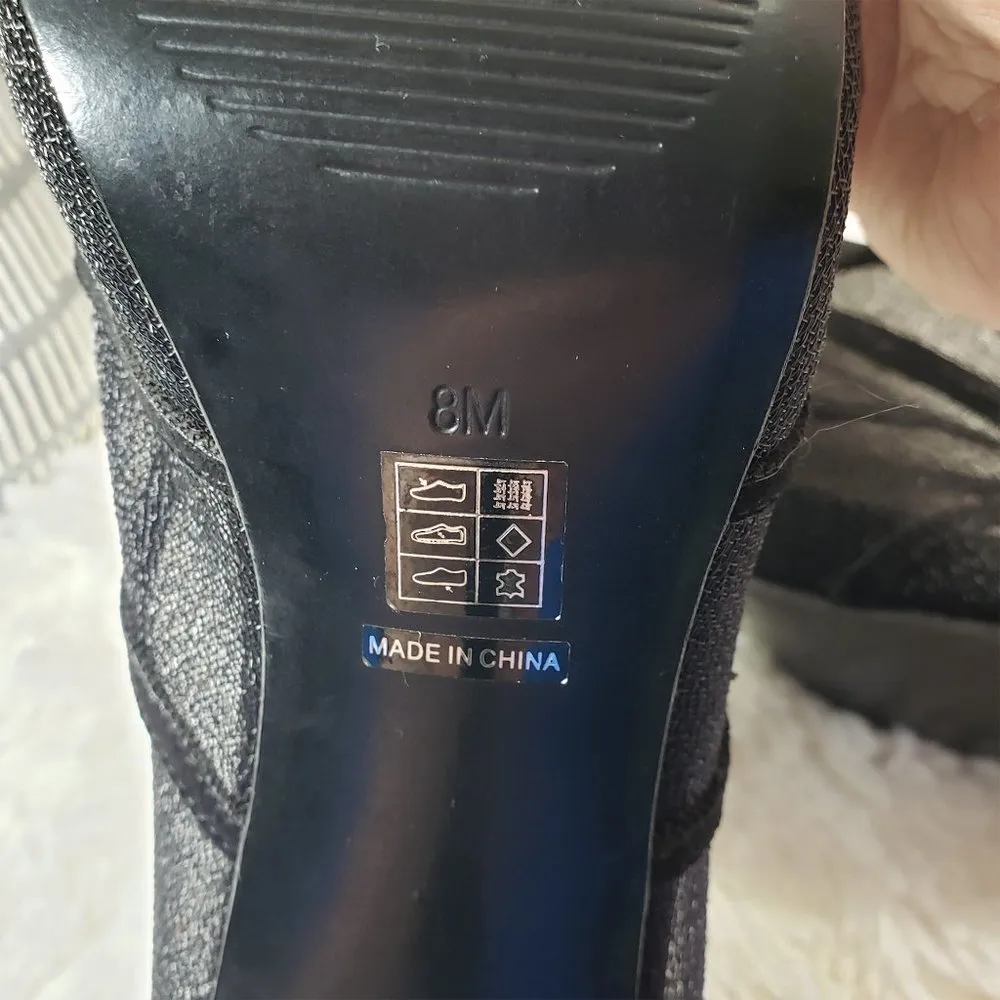 M BY MARINELLI Women's Size 8 Black Caged, Open Toe, Zip Up Heels - Image 6