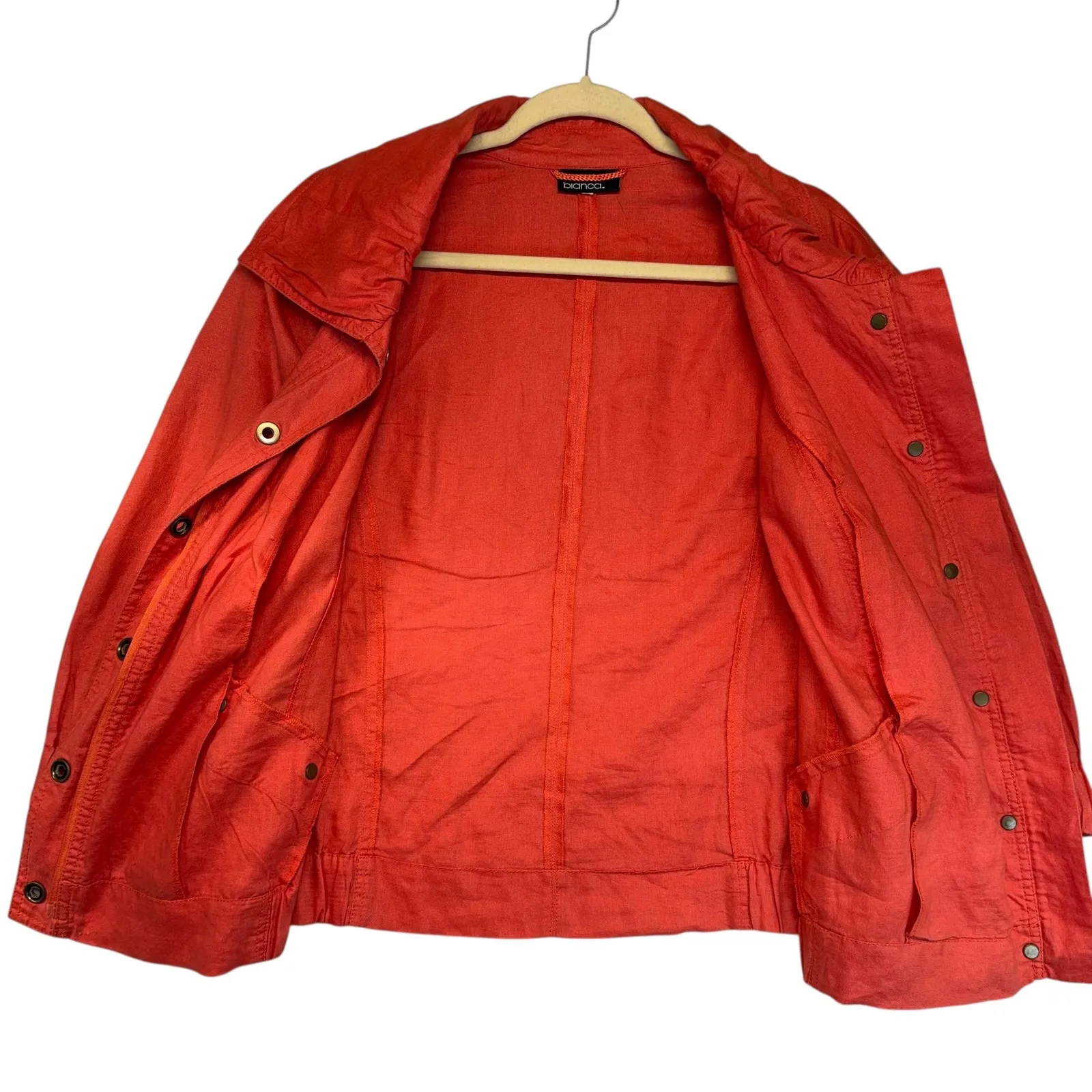 Bianca Orange Linen Collared Cropped Jacket Statement Bold Old Money Size XL - Image 4